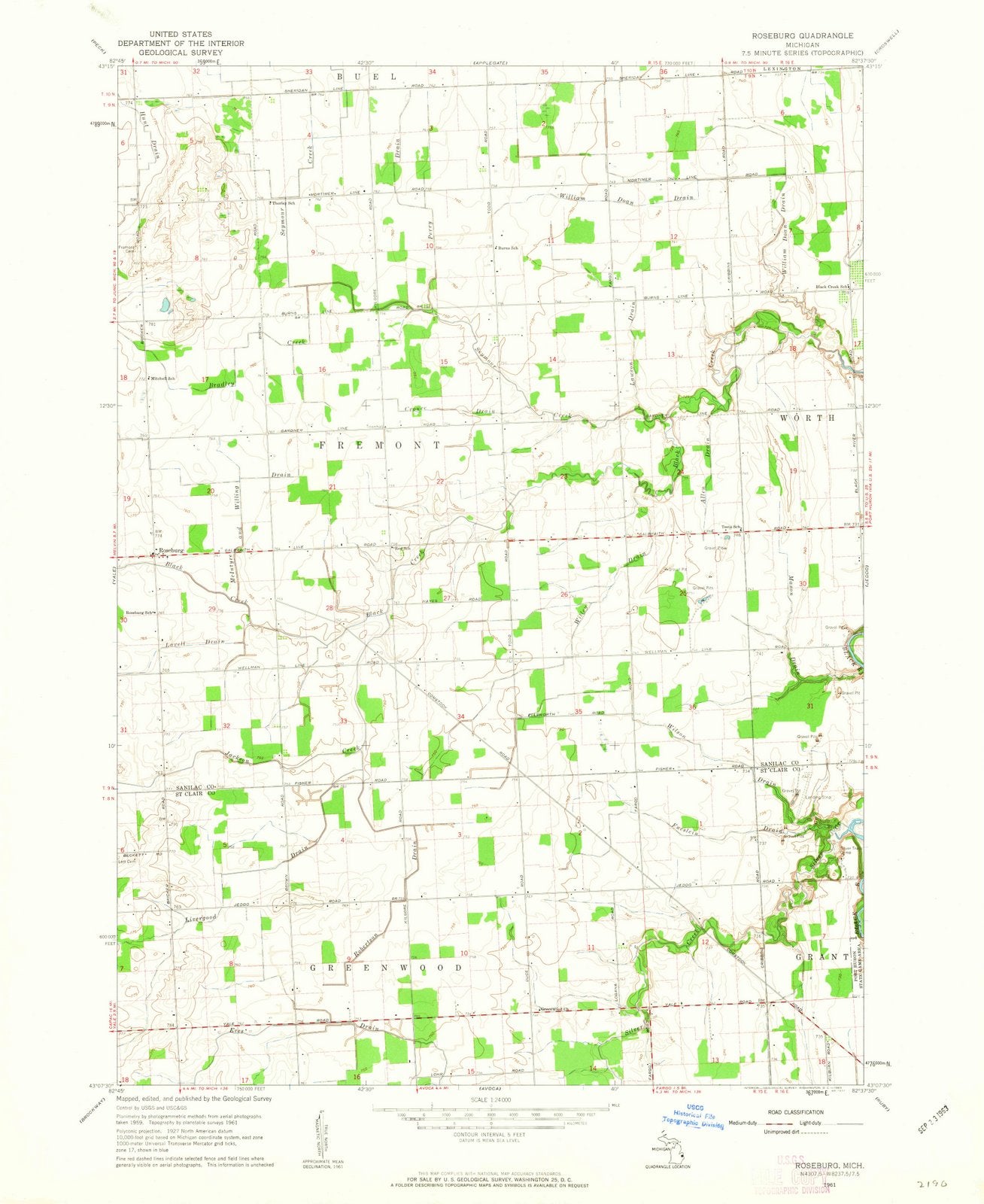 1961 Roseburg, MI - Michigan - USGS Topographic Map