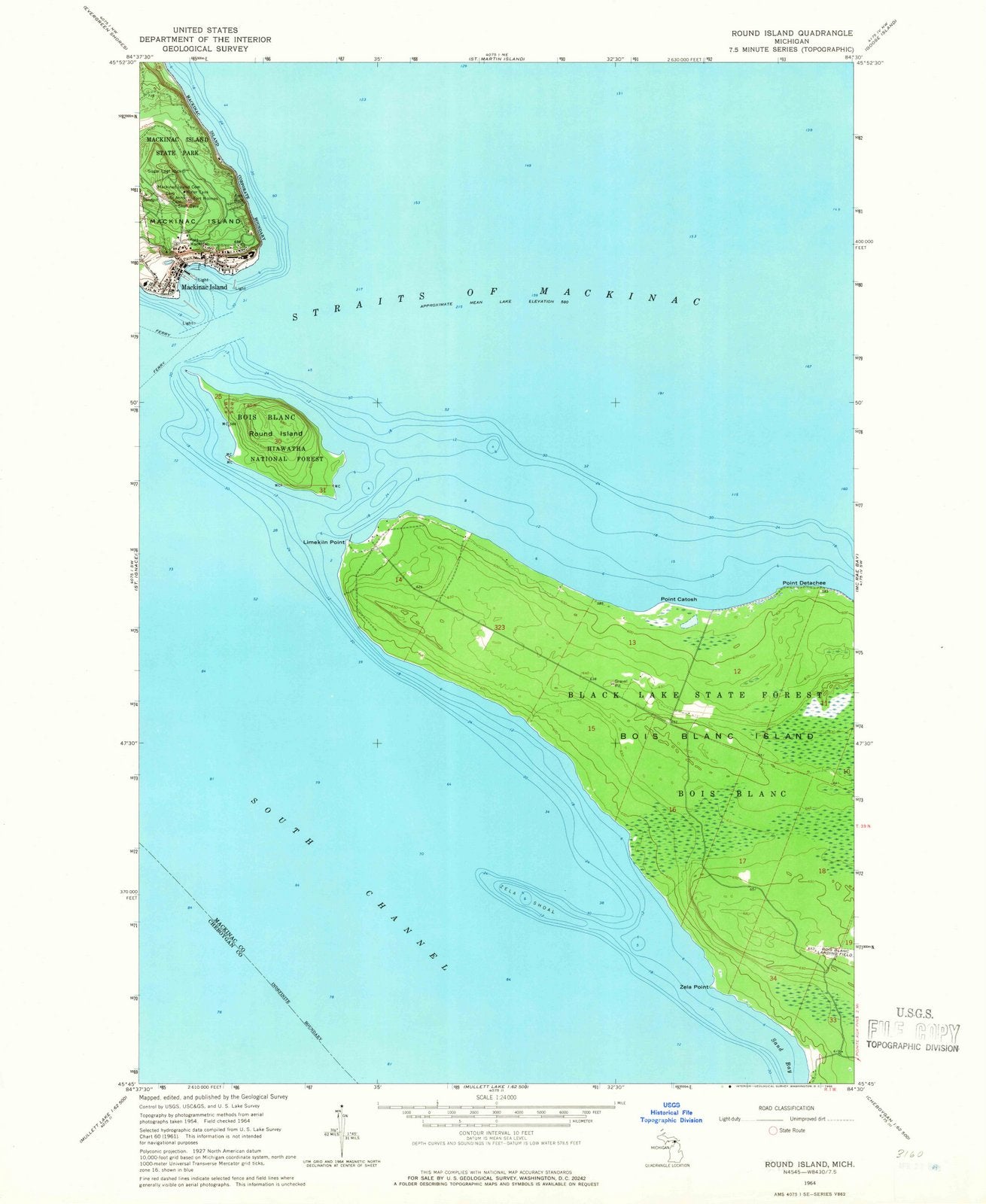 1964 Round Island, MI - Michigan - USGS Topographic Map