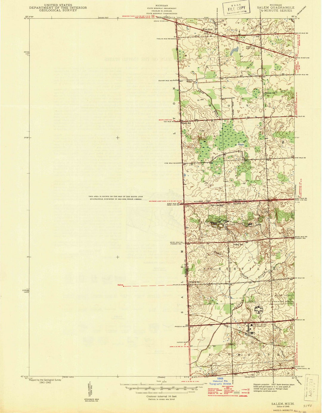 1945 Salem, MI - Michigan - USGS Topographic Map