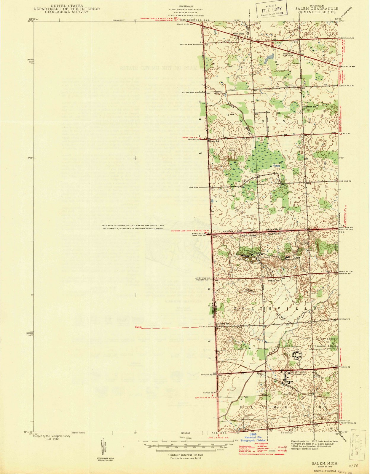 1945 Salem, MI - Michigan - USGS Topographic Map