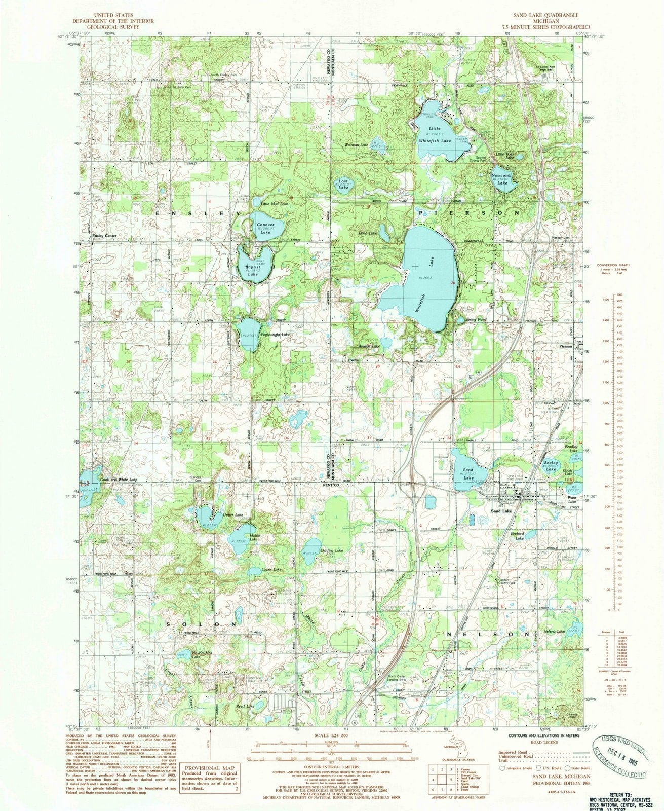 1985 Sand Lake, MI - Michigan - USGS Topographic Map