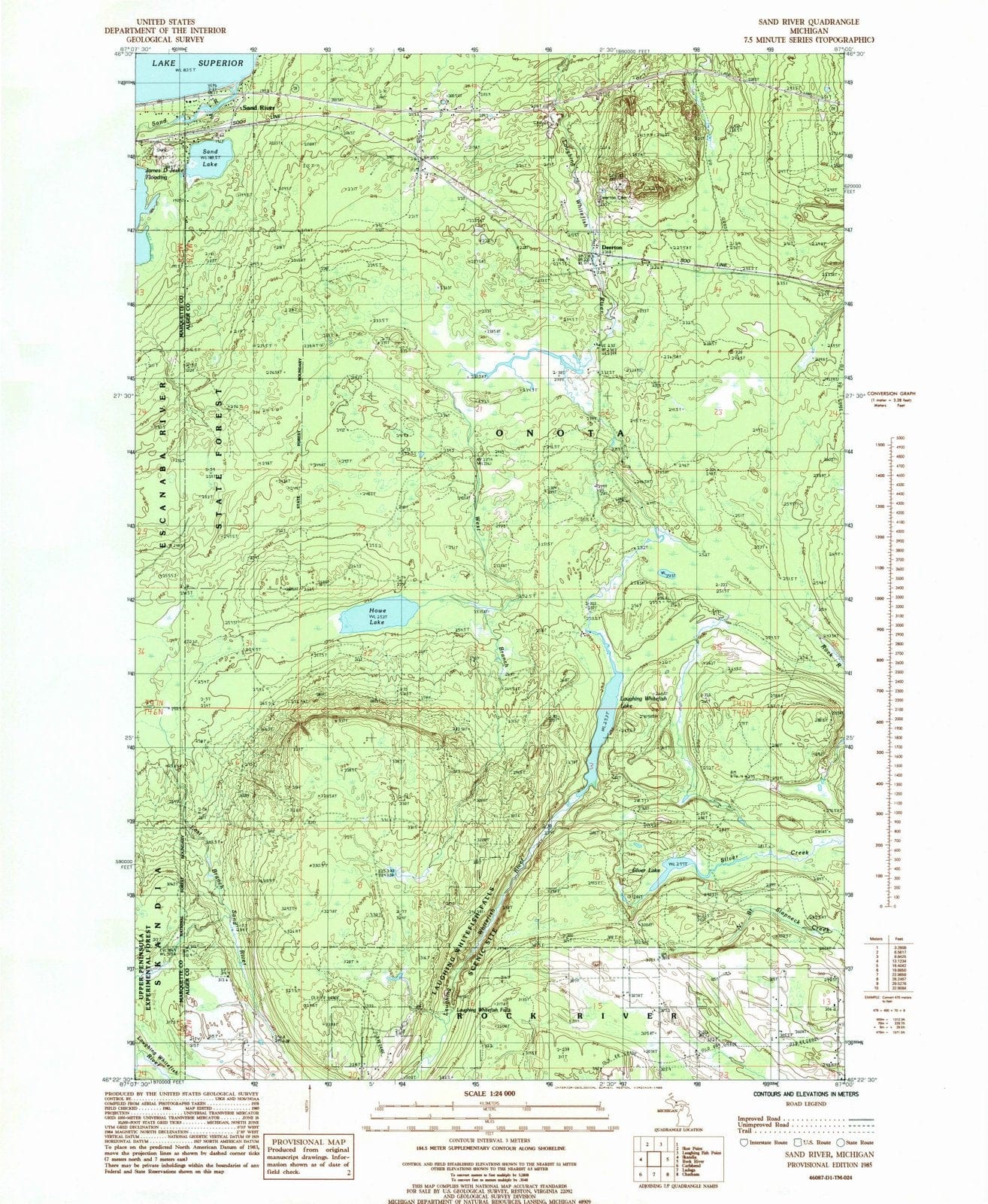 1985 Sand River, MI - Michigan - USGS Topographic Map