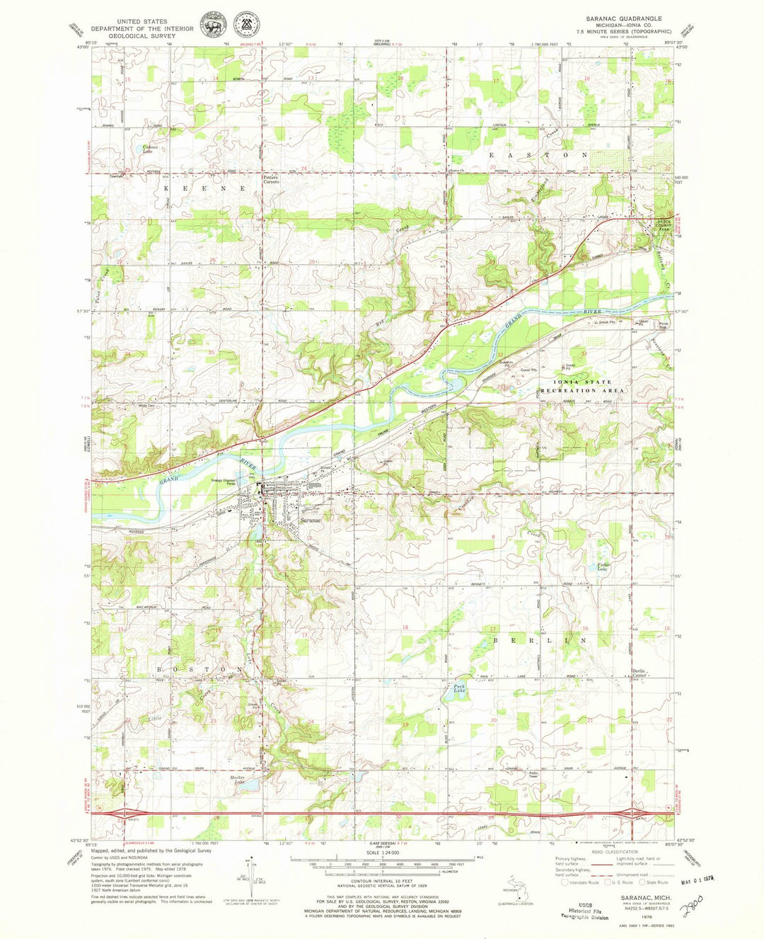 1978 Saranac, MI - Michigan - USGS Topographic Map
