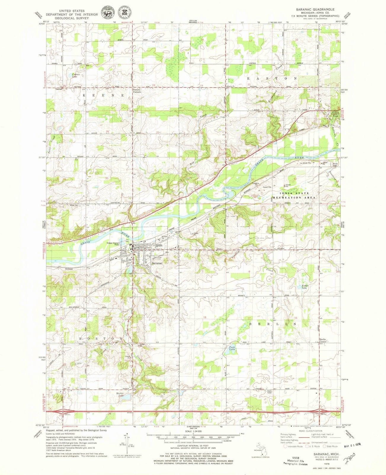 1978 Saranac, MI - Michigan - USGS Topographic Map