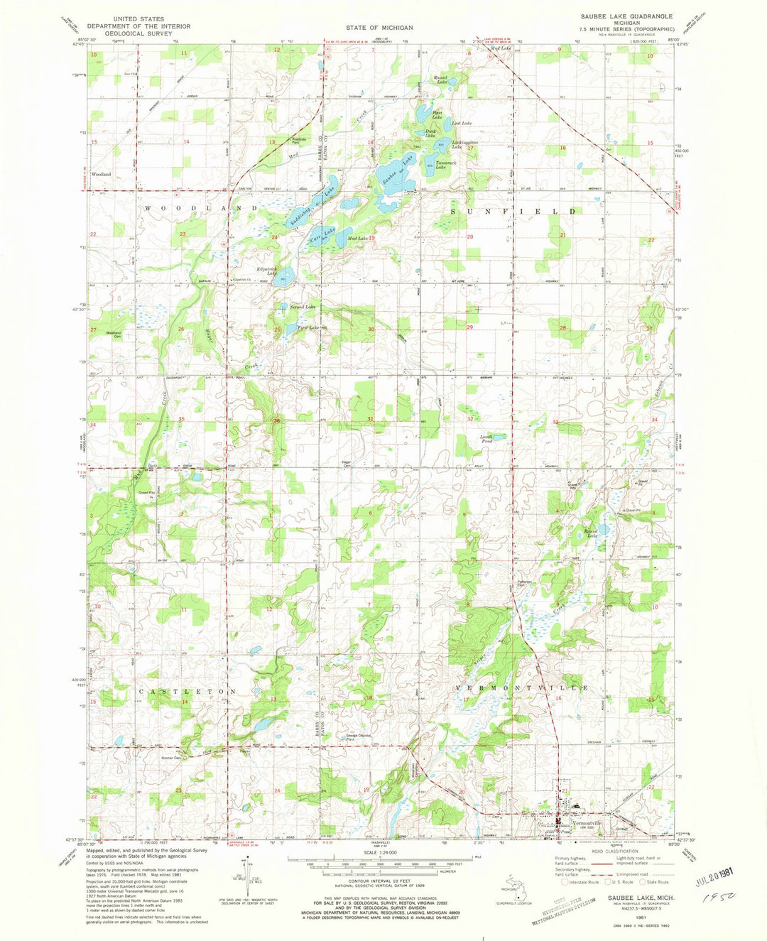 1981 Saubee Lake, MI - Michigan - USGS Topographic Map