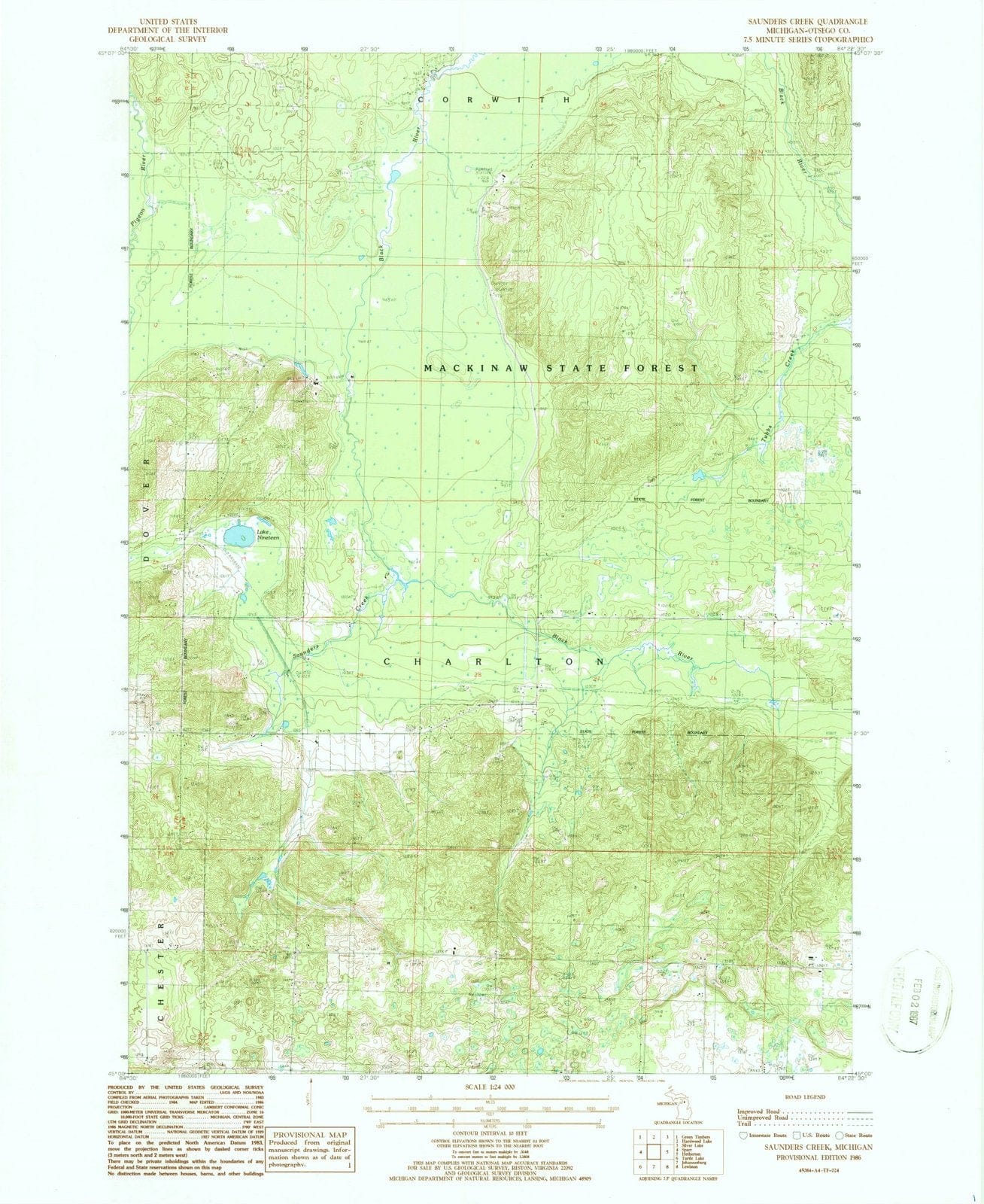 1986 Saunders Creek, MI - Michigan - USGS Topographic Map