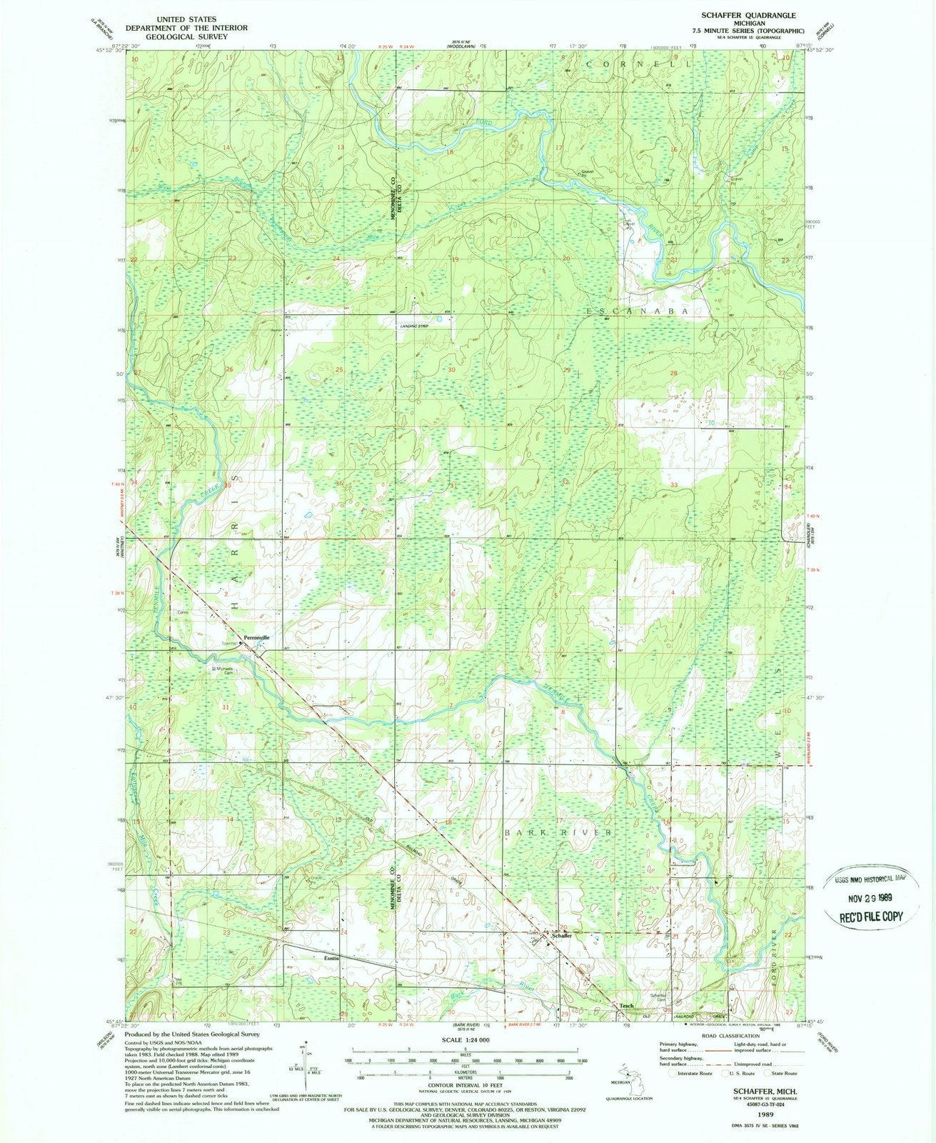 1989 Schaffer, MI - Michigan - USGS Topographic Map