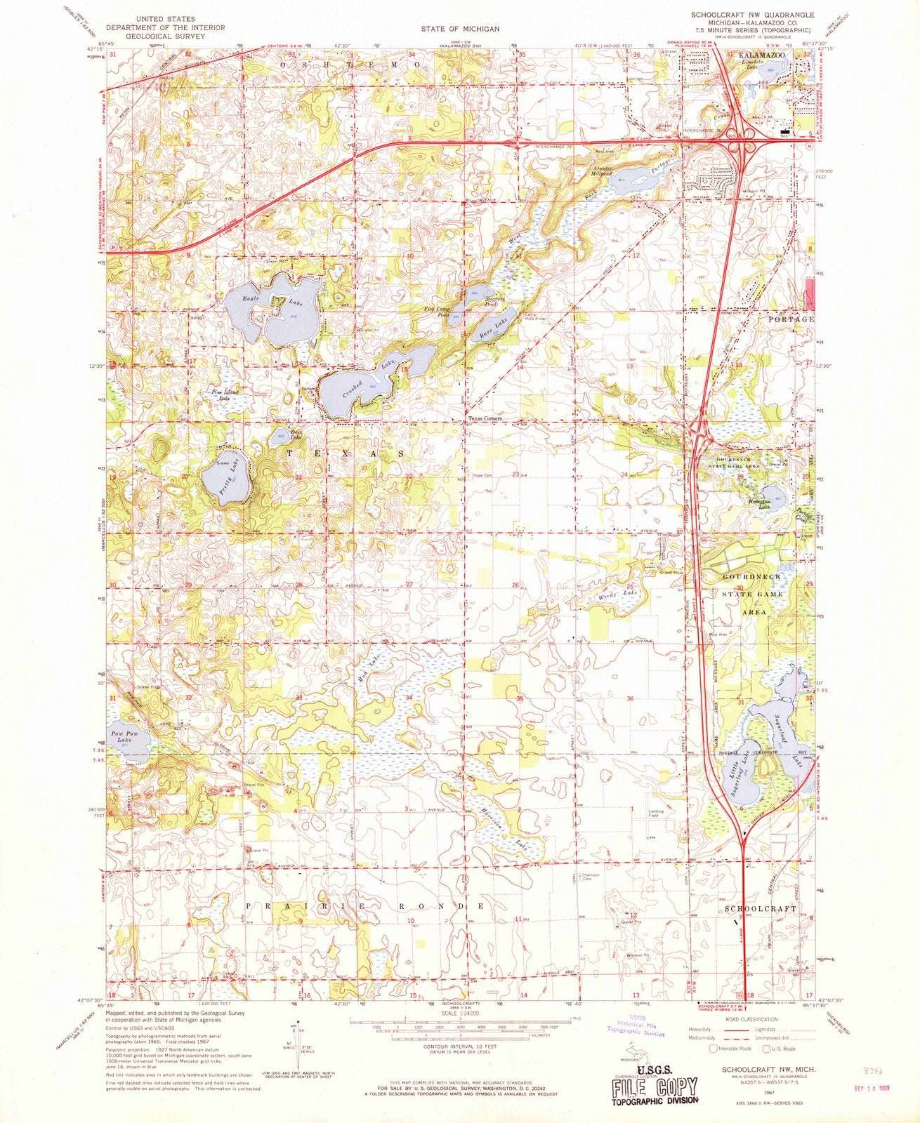 1967 Schoolcraft, MI - Michigan - USGS Topographic Map