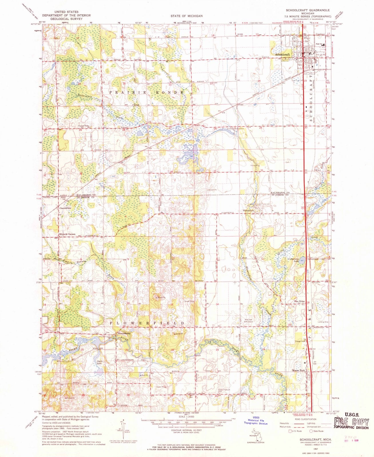1967 Schoolcraft, MI - Michigan - USGS Topographic Map v2