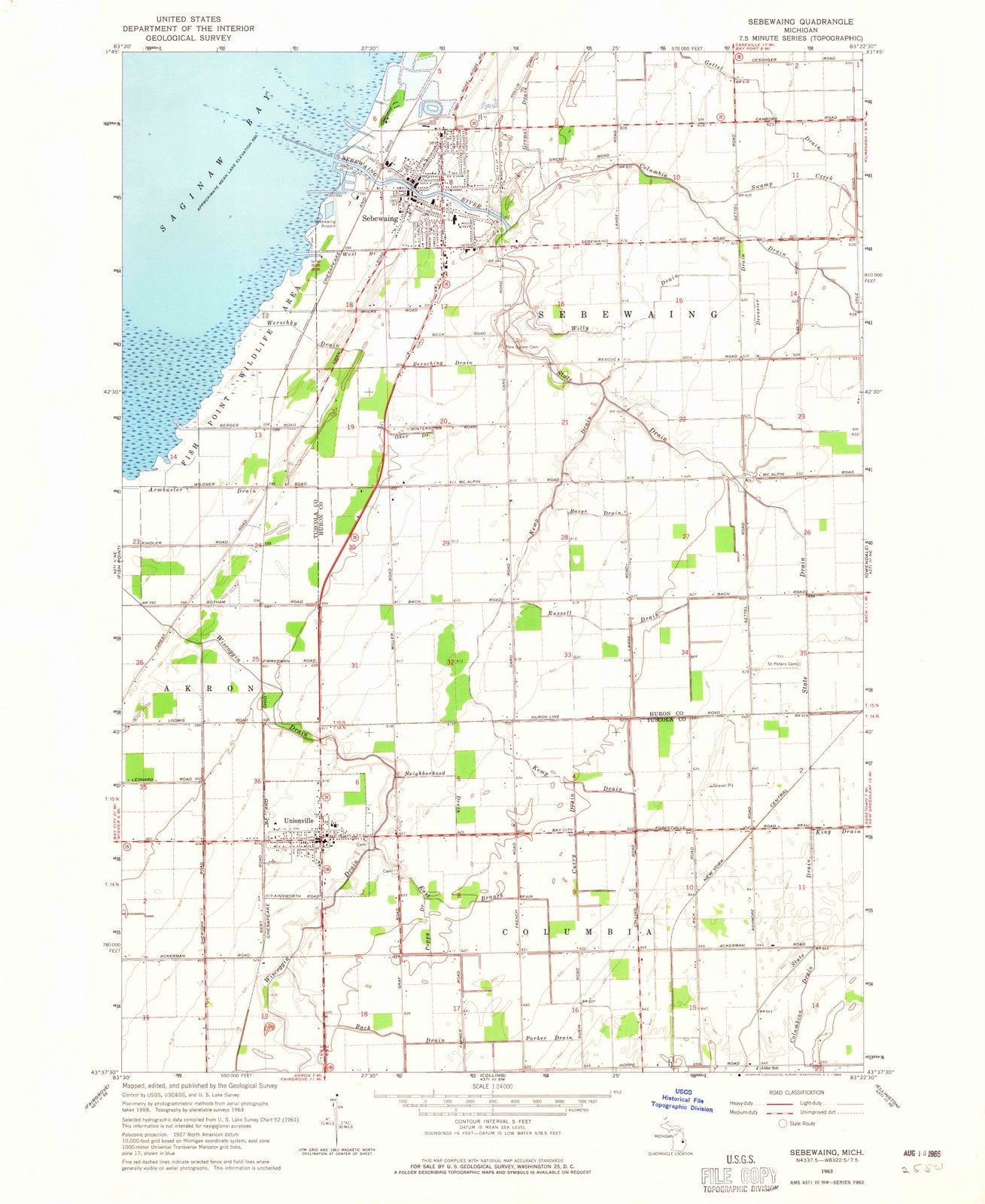 1963 Sebewaing, MI - Michigan - USGS Topographic Map