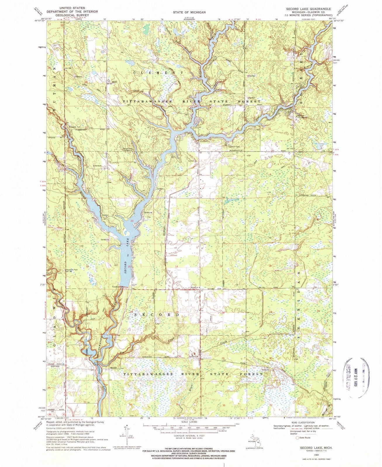 1969 Secord Lake, MI - Michigan - USGS Topographic Map