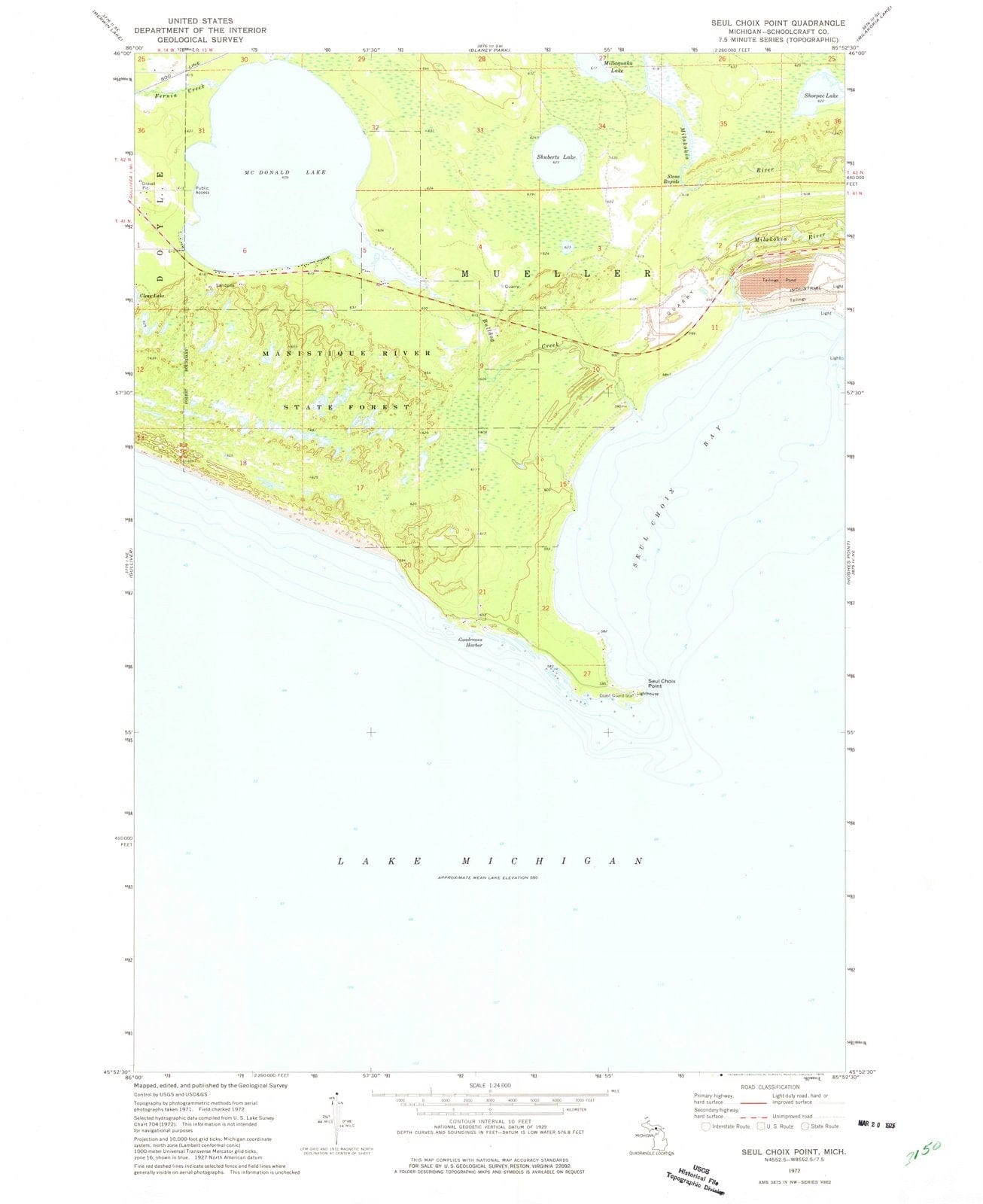1972 Seul Choix Point, MI - Michigan - USGS Topographic Map