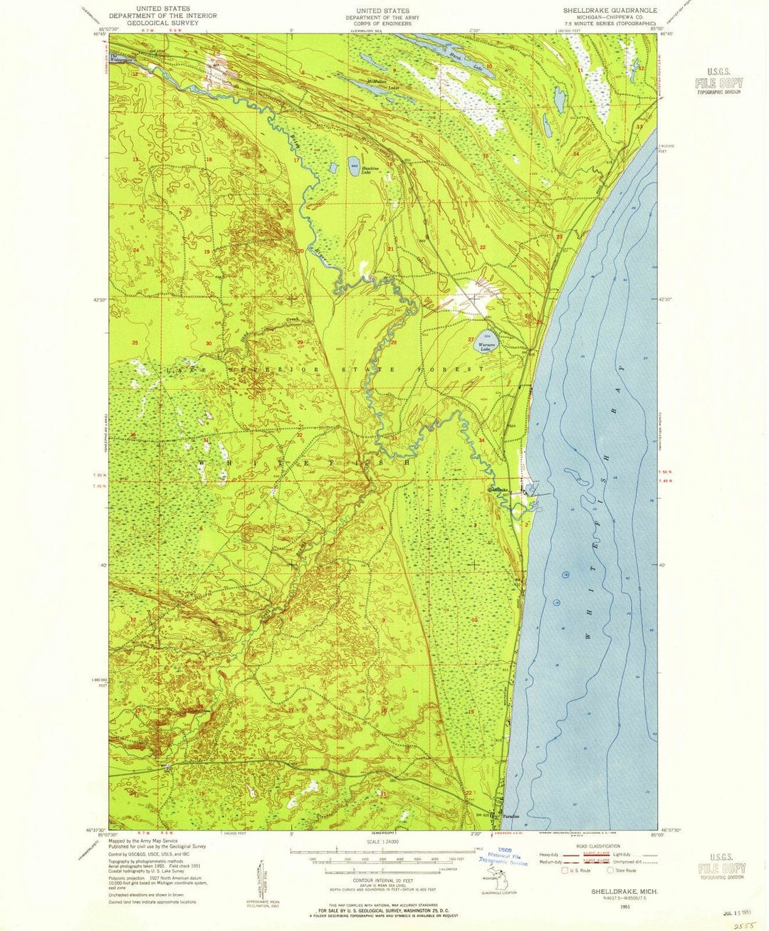1951 Shelldrake, MI - Michigan - USGS Topographic Map