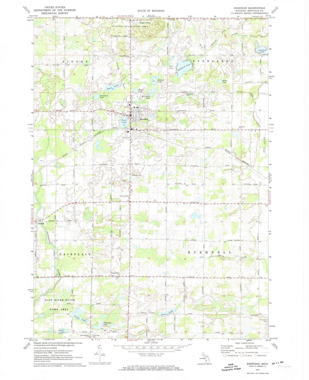 1972 Sheridan, MI - Michigan - USGS Topographic Map