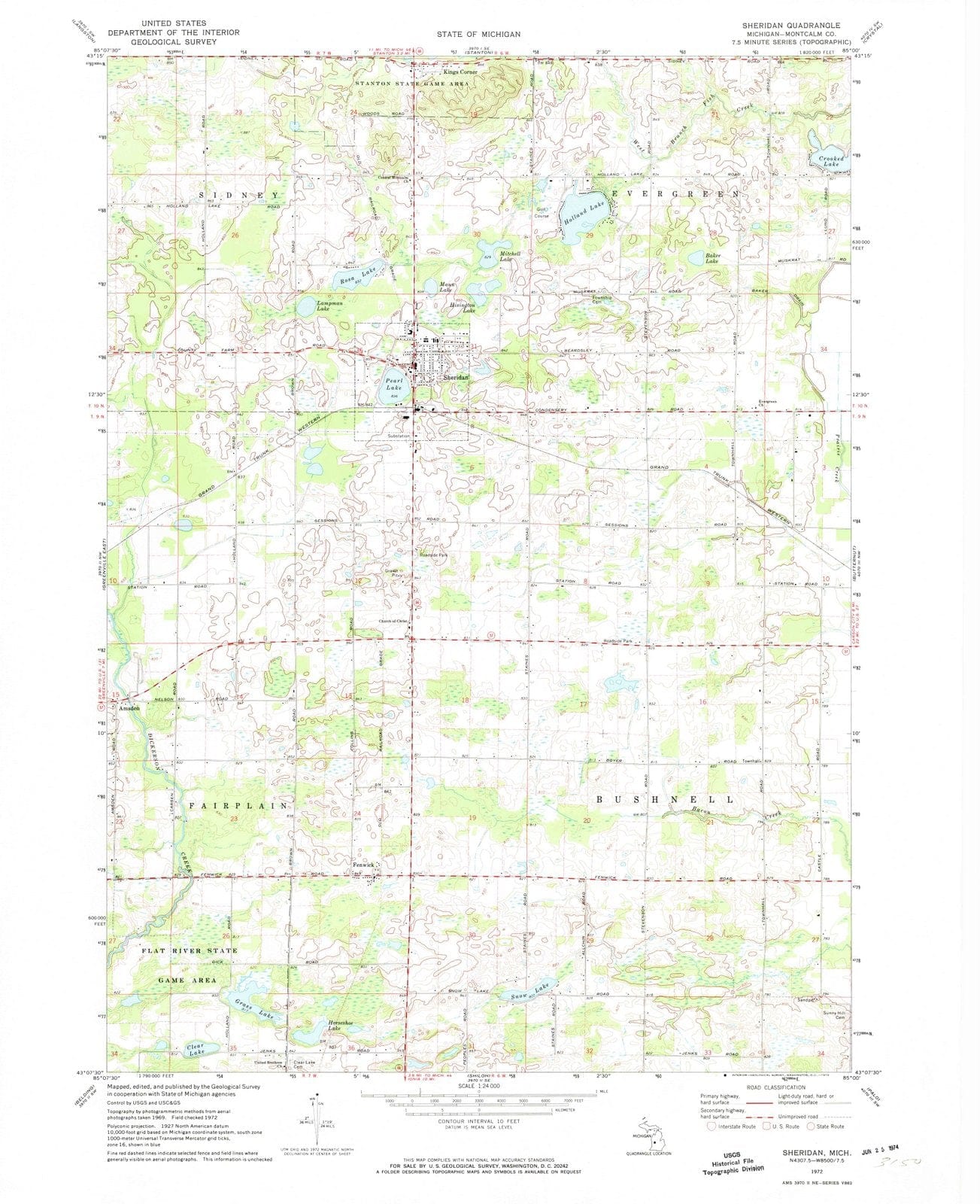 1972 Sheridan, MI - Michigan - USGS Topographic Map