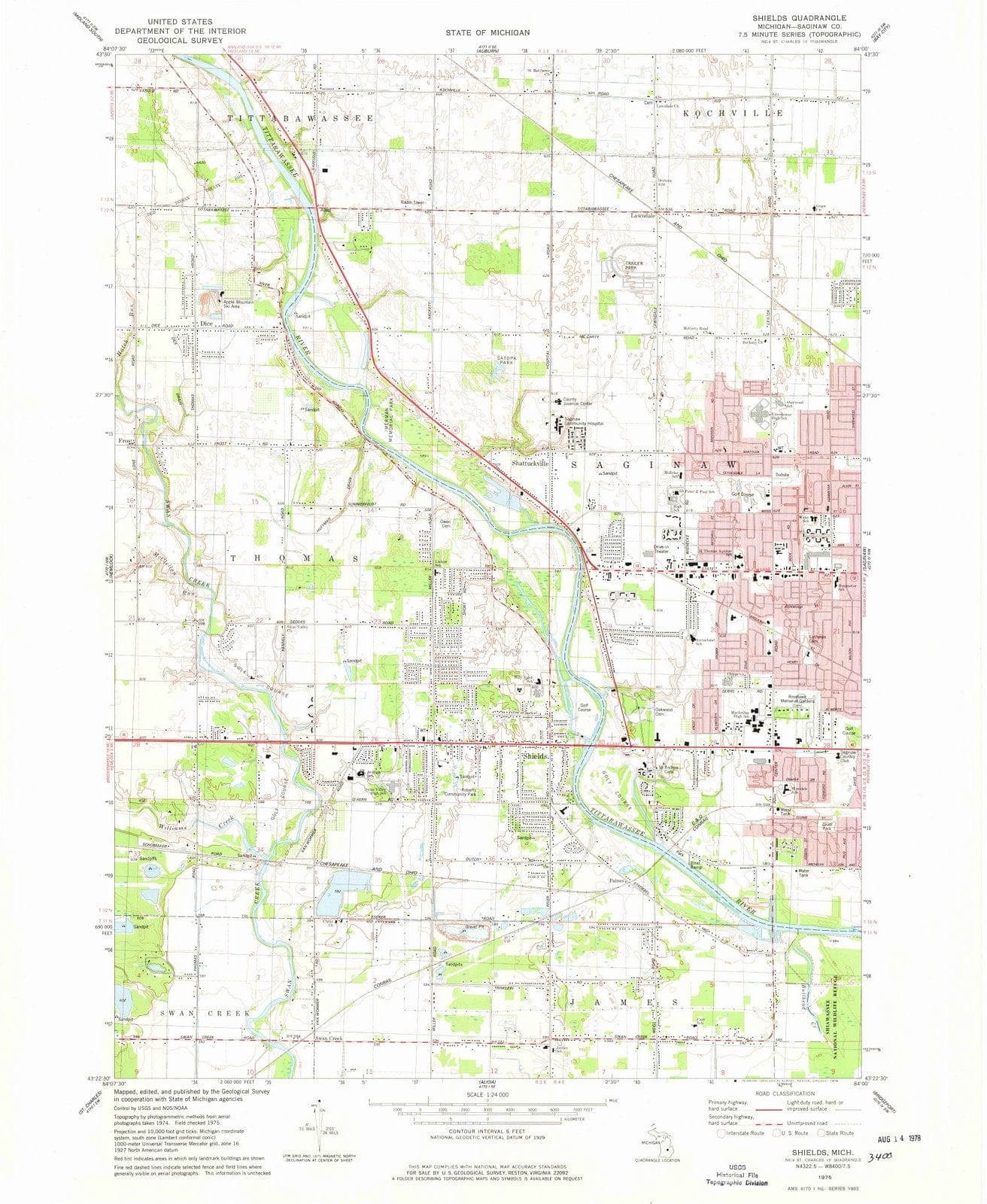 1975 Shields, MI - Michigan - USGS Topographic Map
