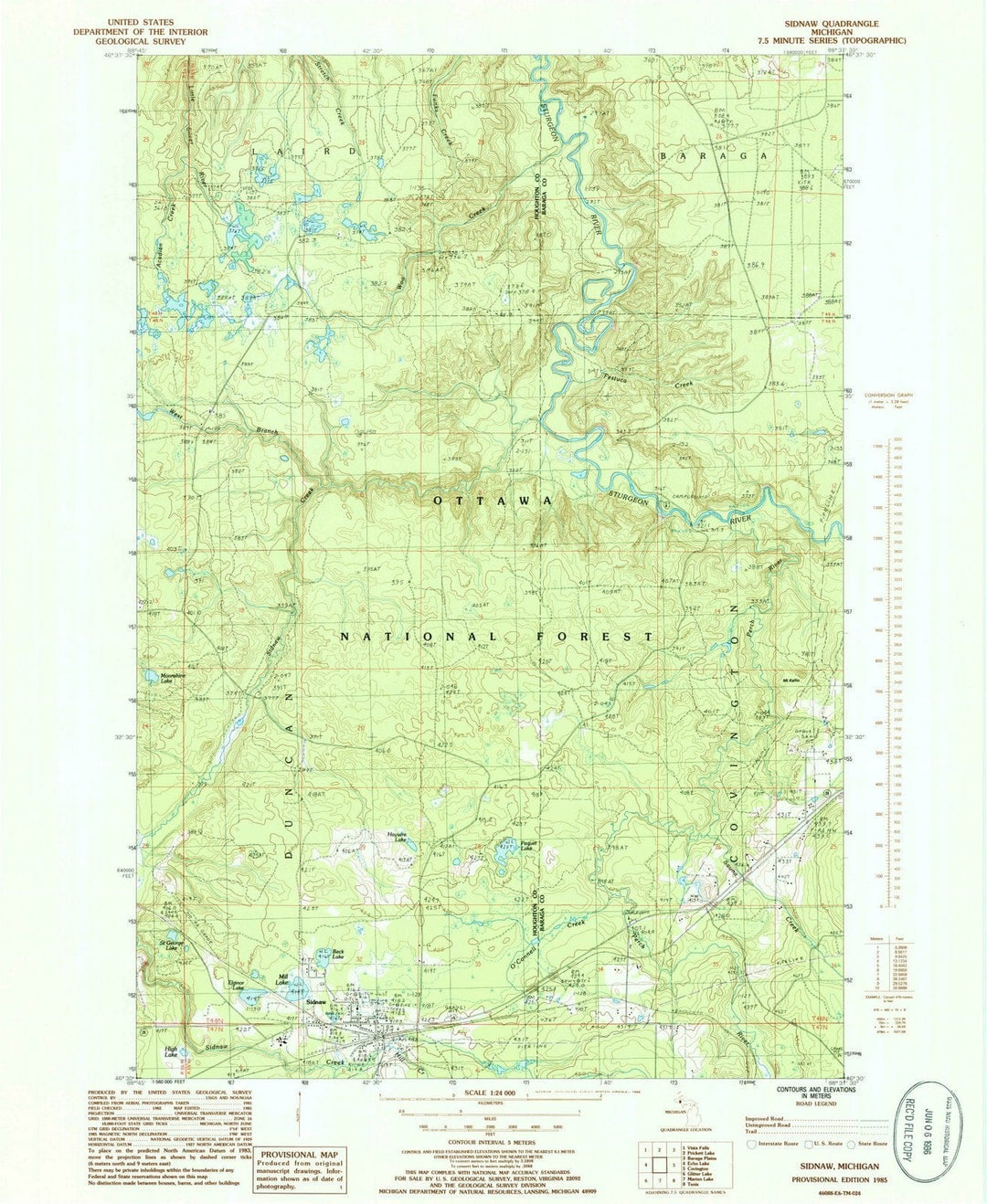 1985 Sidnaw, MI - Michigan - USGS Topographic Map