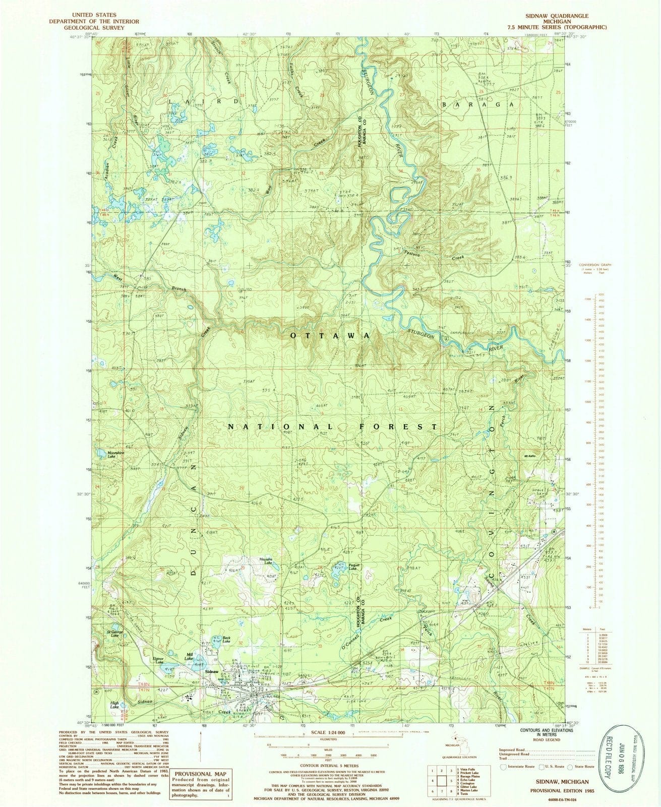 1985 Sidnaw, MI - Michigan - USGS Topographic Map