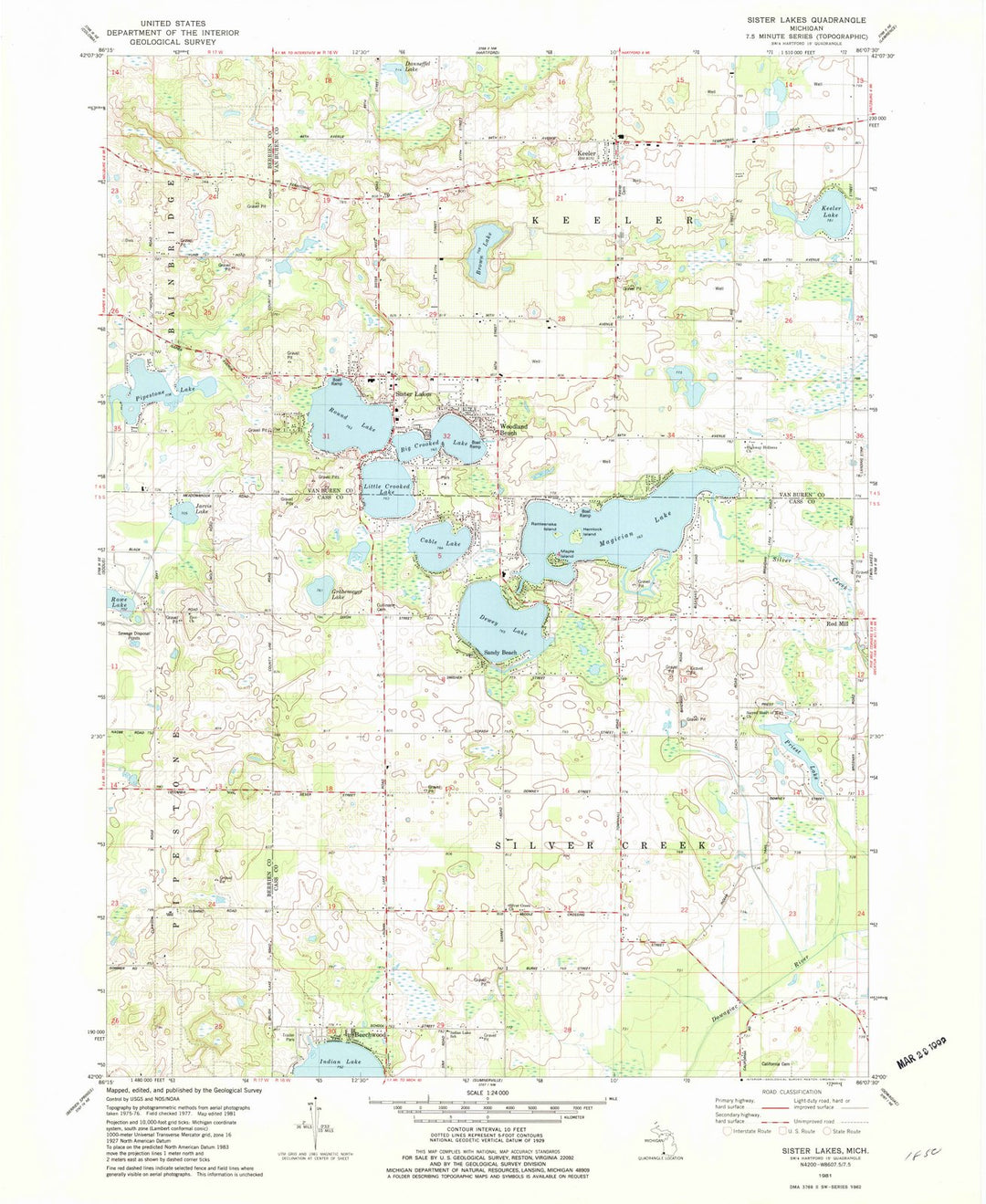 1981 Sister Lakes, MI - Michigan - USGS Topographic Map