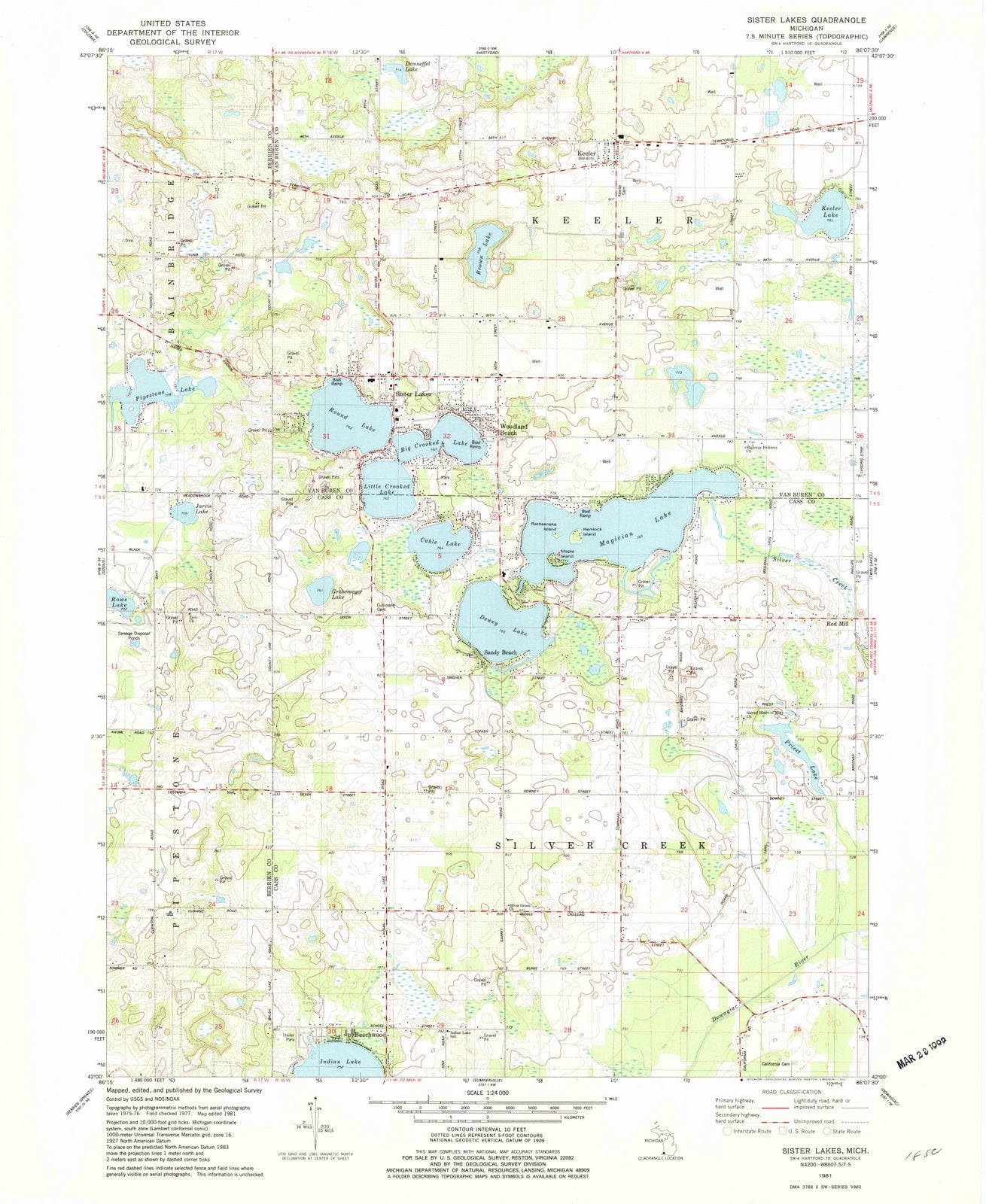1981 Sister Lakes, MI - Michigan - USGS Topographic Map