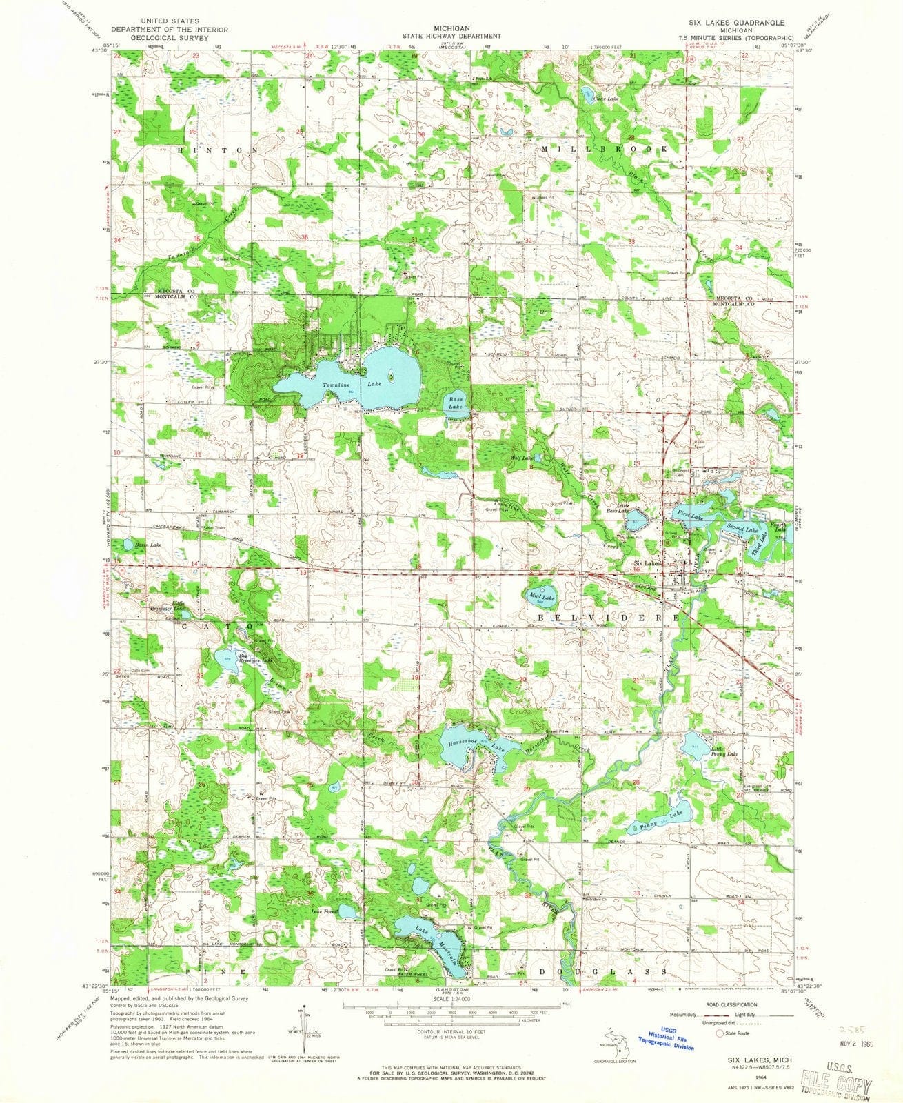 1964 Six Lakes, MI - Michigan - USGS Topographic Map