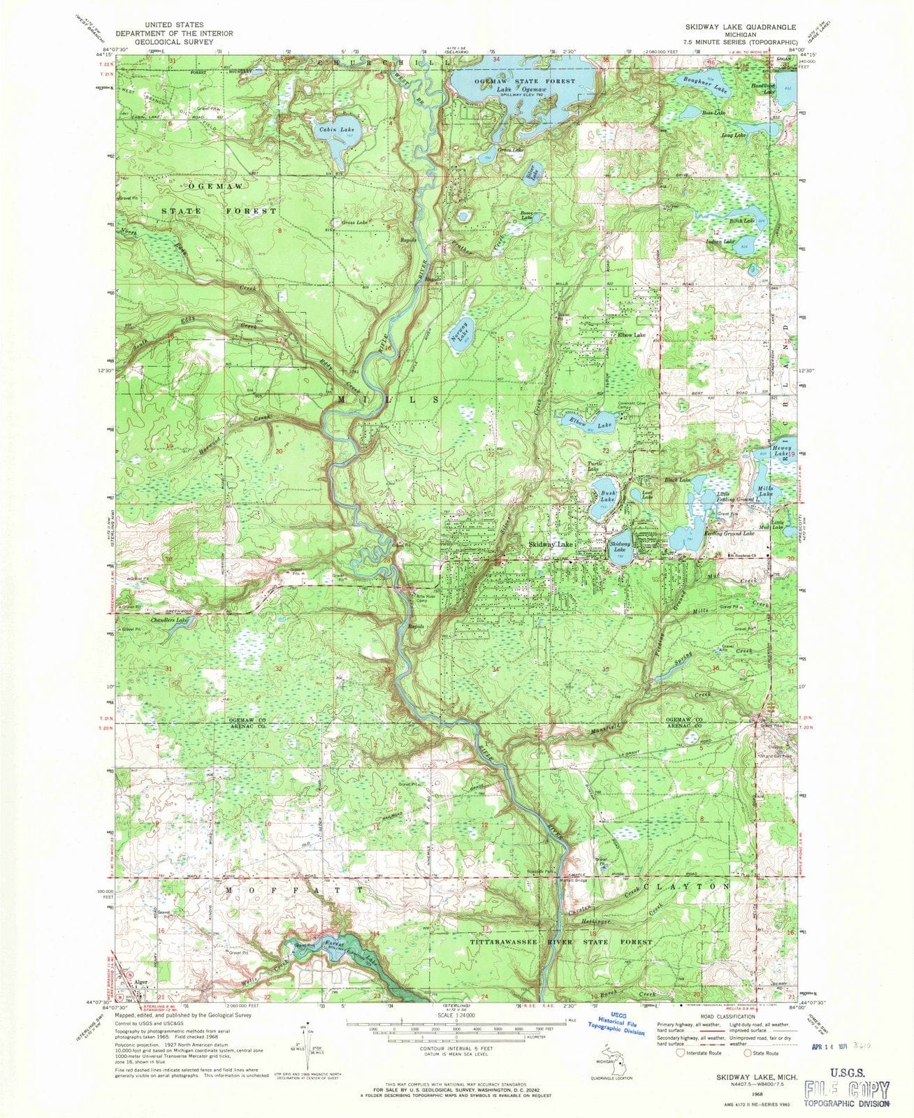 1968 Skidway Lake, MI - Michigan - USGS Topographic Map