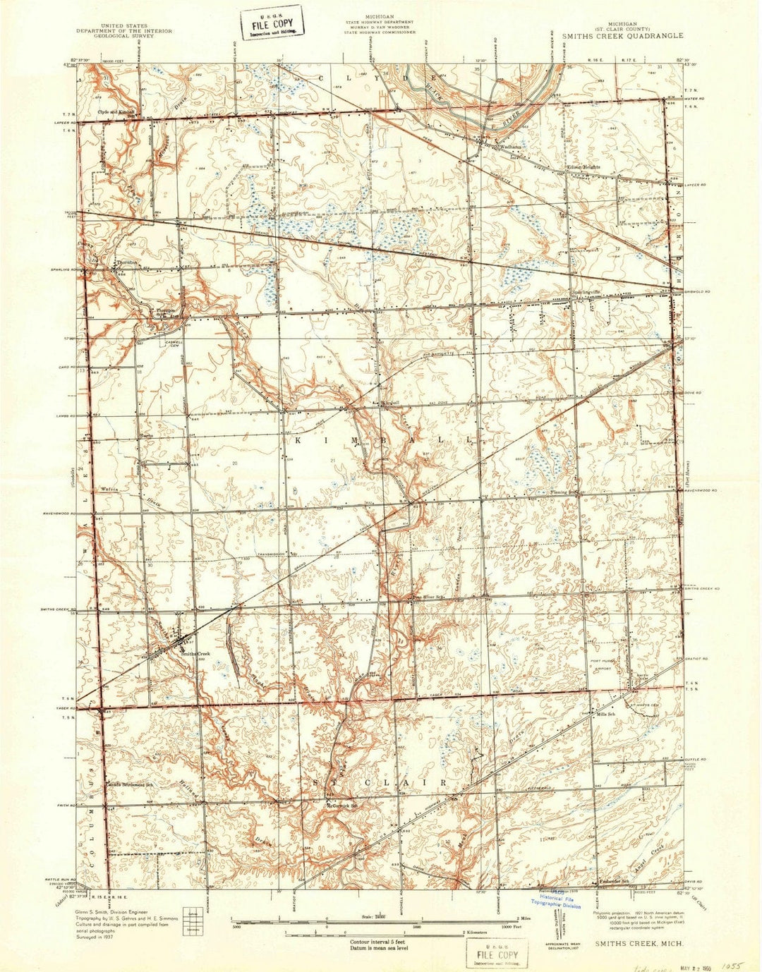 1939 Smiths Creek, MI - Michigan - USGS Topographic Map