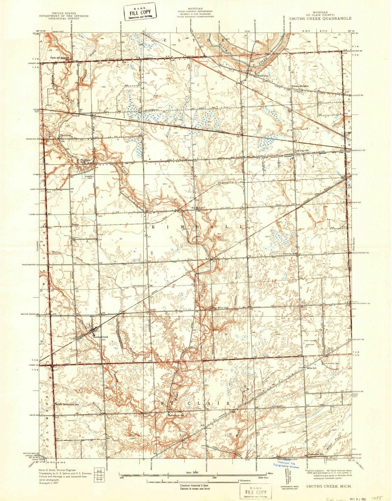 1939 Smiths Creek, MI - Michigan - USGS Topographic Map