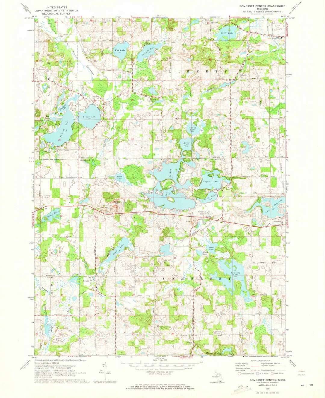 1971 Somerset Center, MI - Michigan - USGS Topographic Map