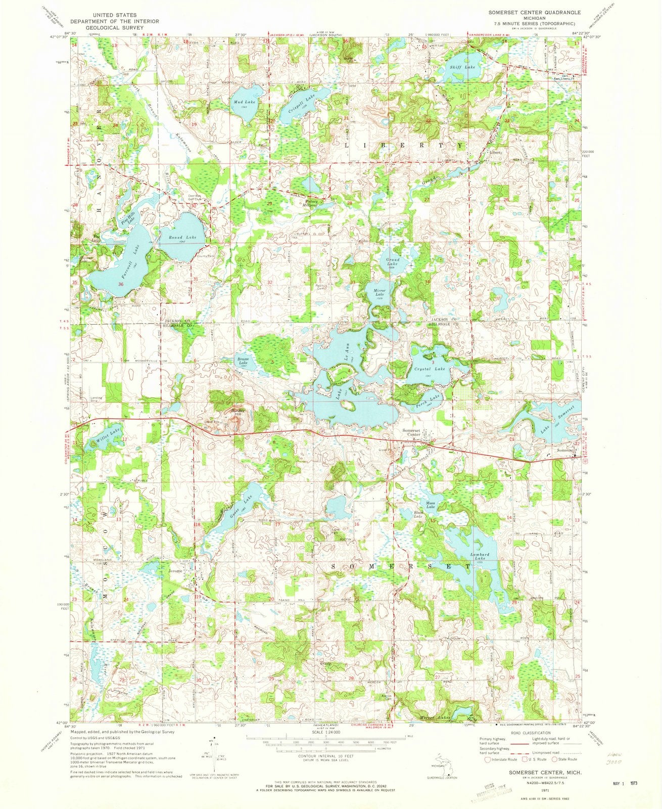 1971 Somerset Center, MI - Michigan - USGS Topographic Map