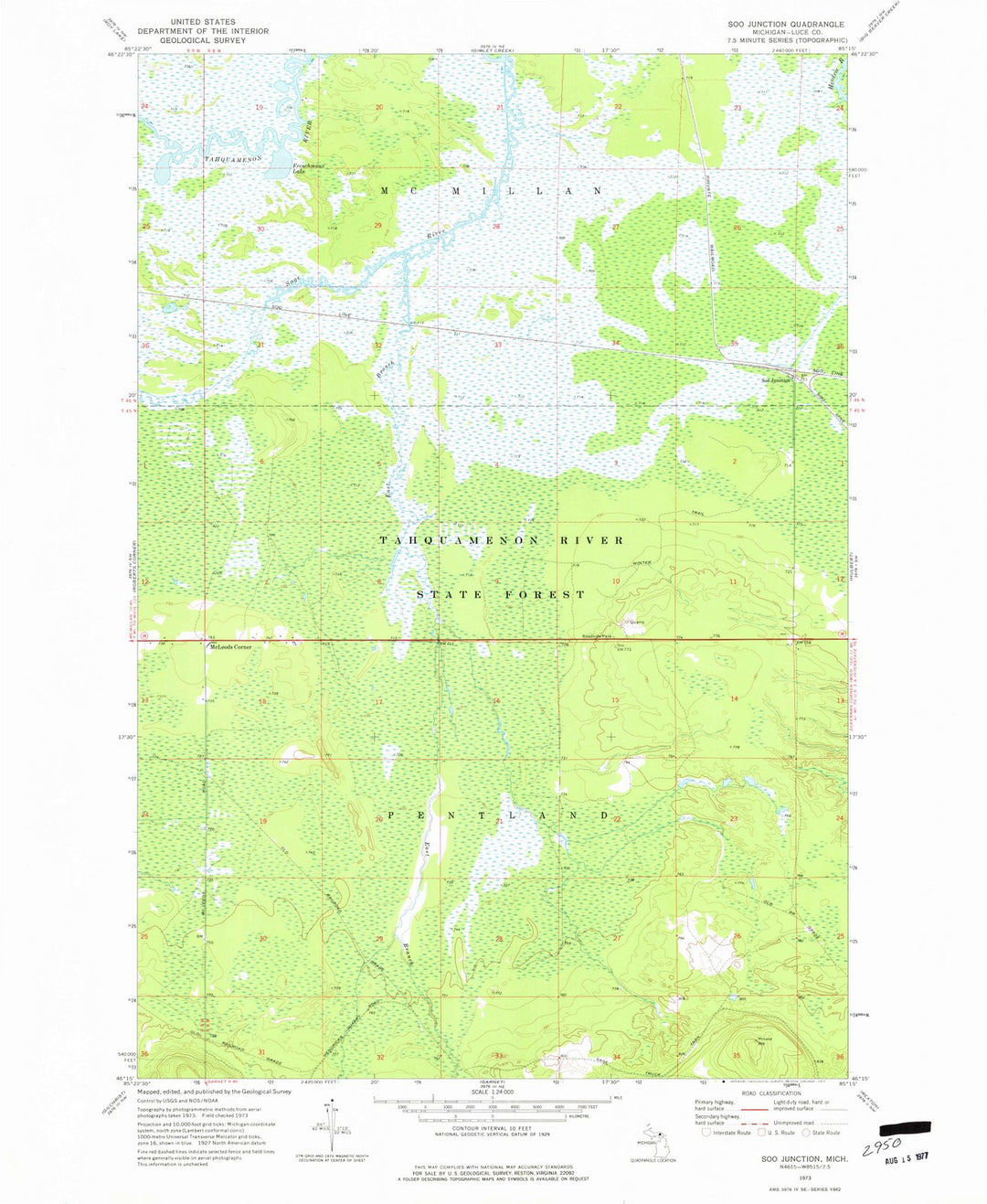 1973 Soo Junction, MI - Michigan - USGS Topographic Map