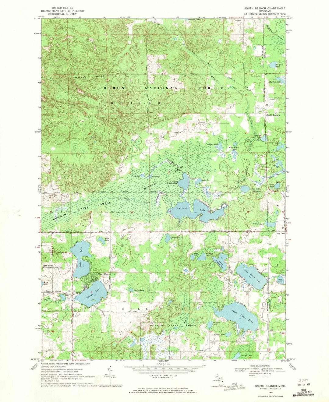 1968 South Branch, MI - Michigan - USGS Topographic Map