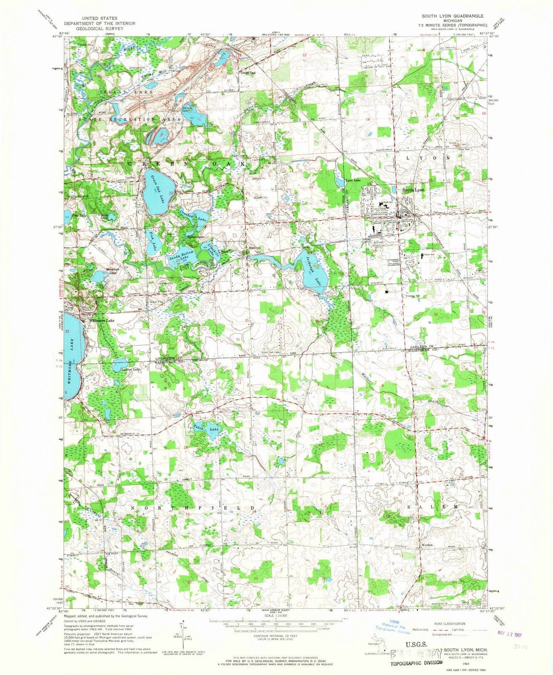 1965 South Lyon, MI - Michigan - USGS Topographic Map