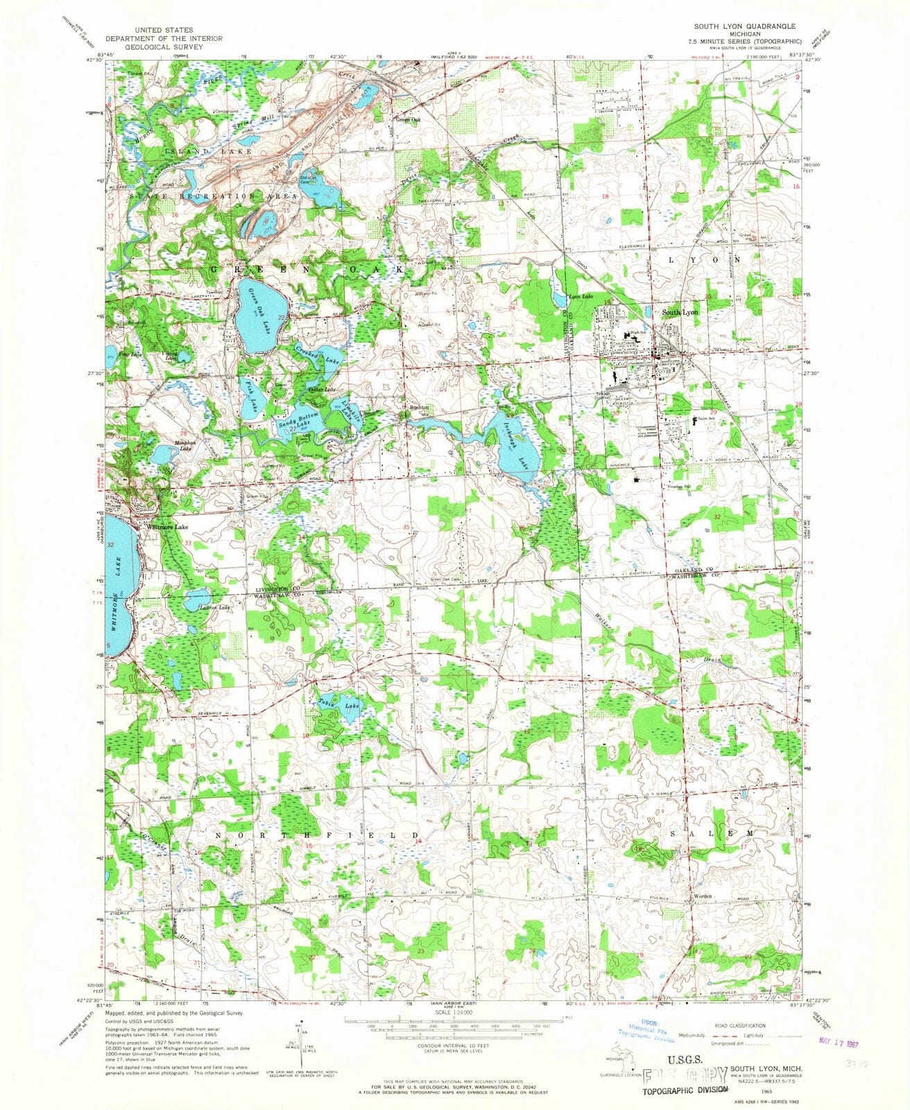 1965 South Lyon, MI - Michigan - USGS Topographic Map