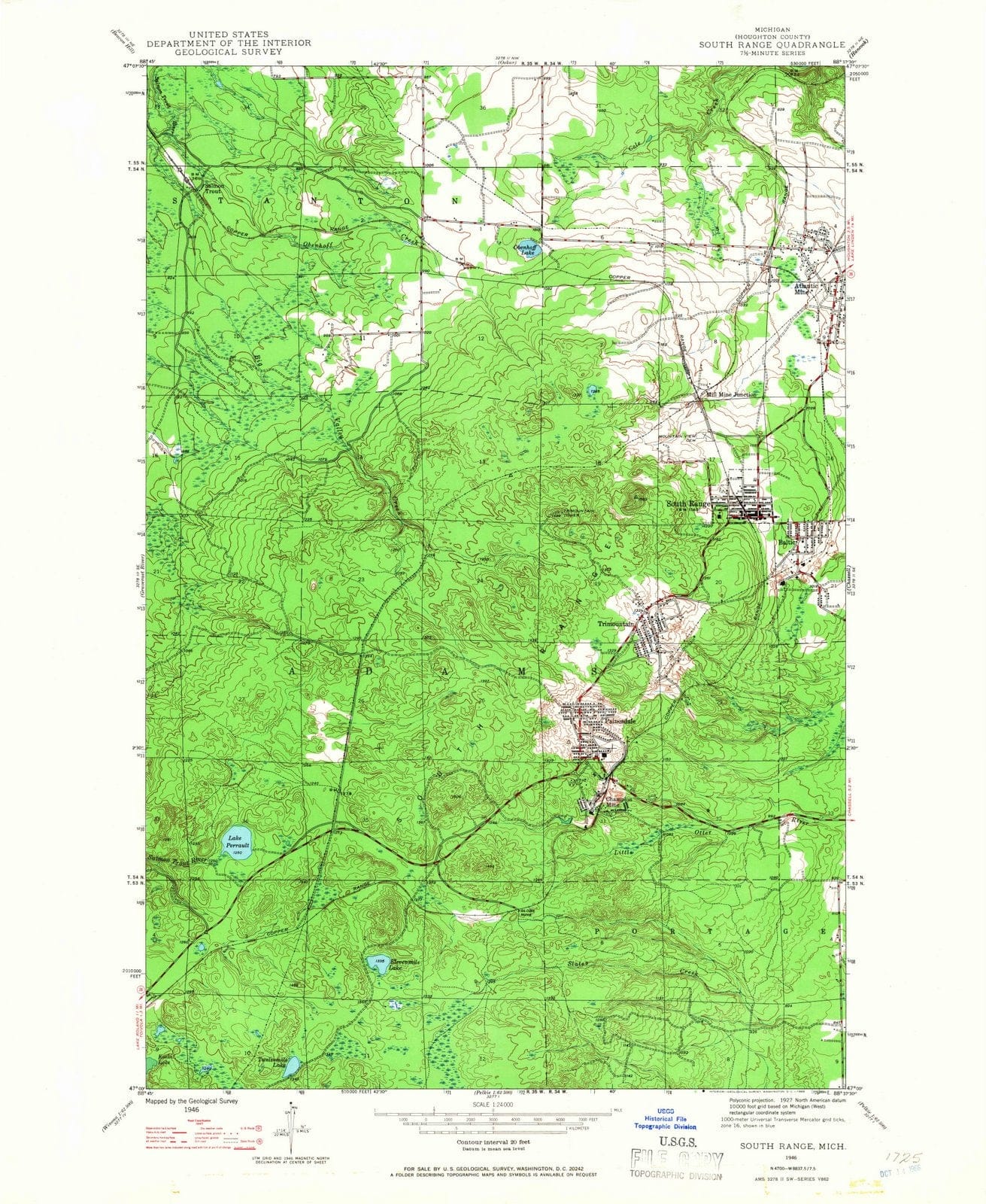 1946 South Range, MI - Michigan - USGS Topographic Map