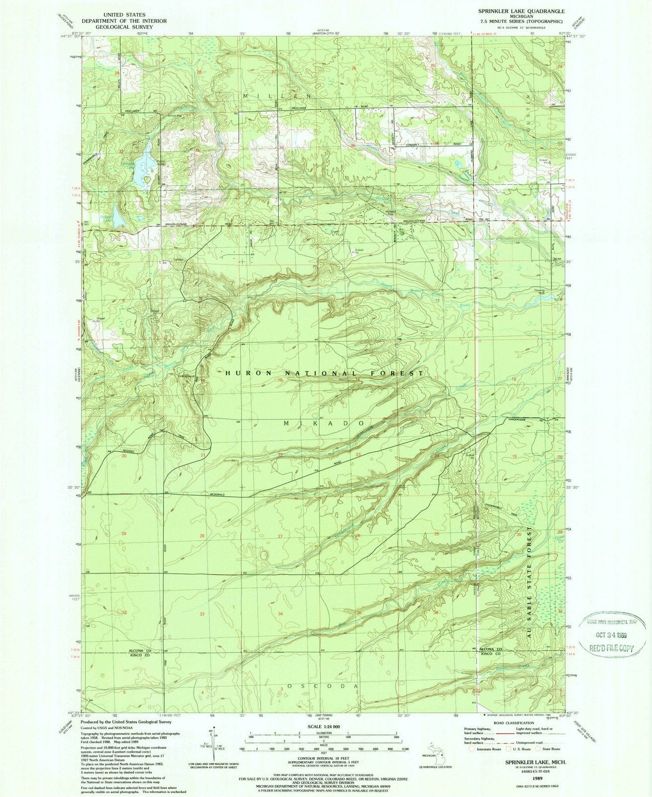 1989 Sprinkler Lake, MI - Michigan - USGS Topographic Map