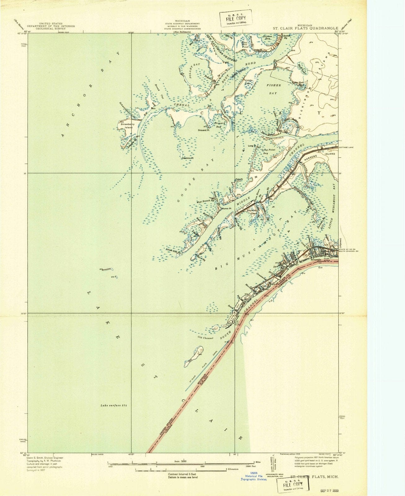1939 St. Clair Flats, MI - Michigan - USGS Topographic Map