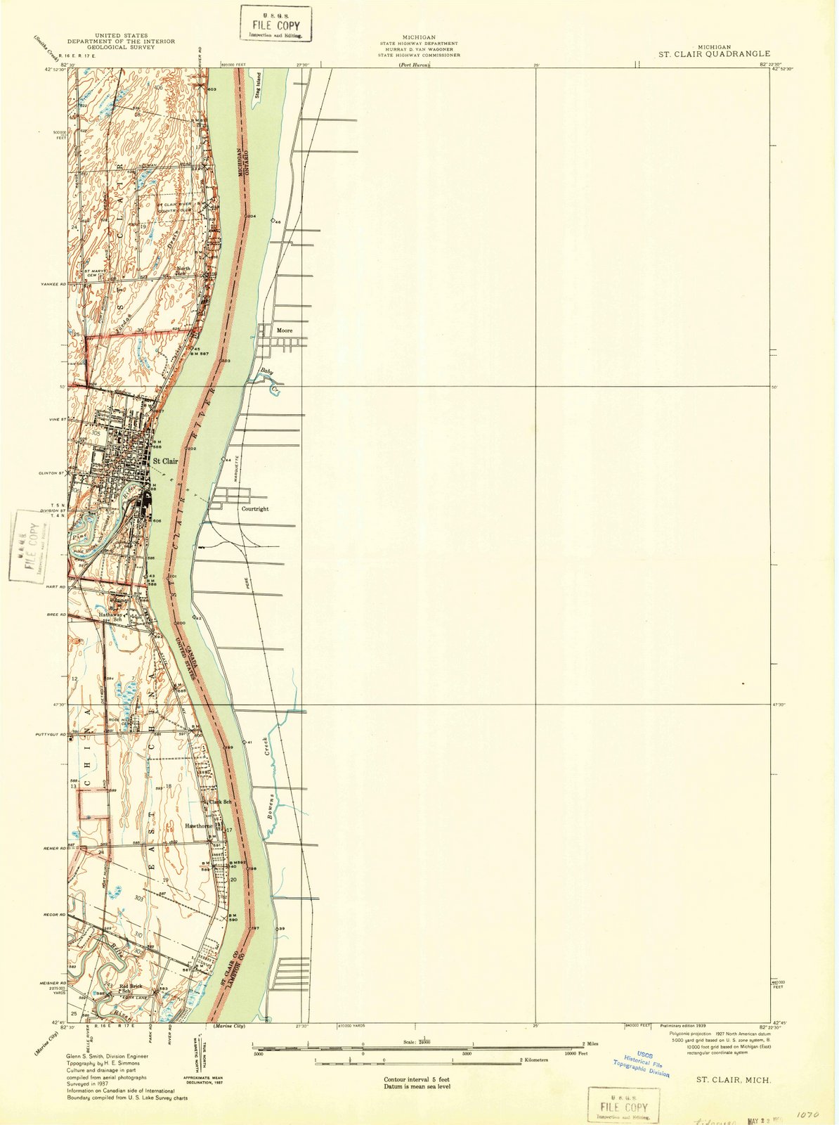 1939 St. Clair, MI - Michigan - USGS Topographic Map