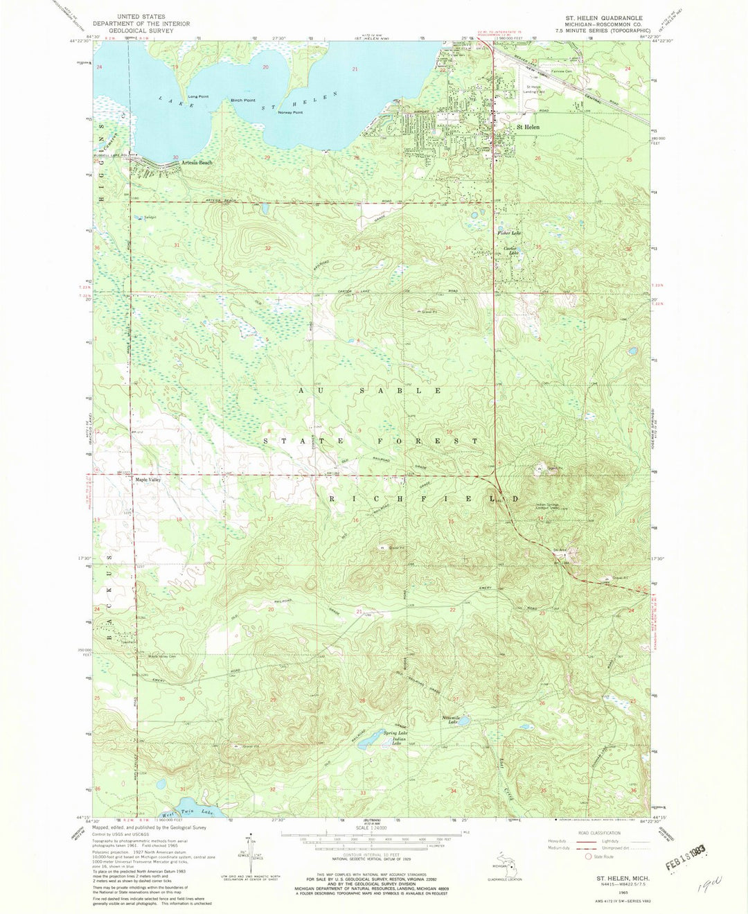 1965 St. Helen, MI - Michigan - USGS Topographic Map v3