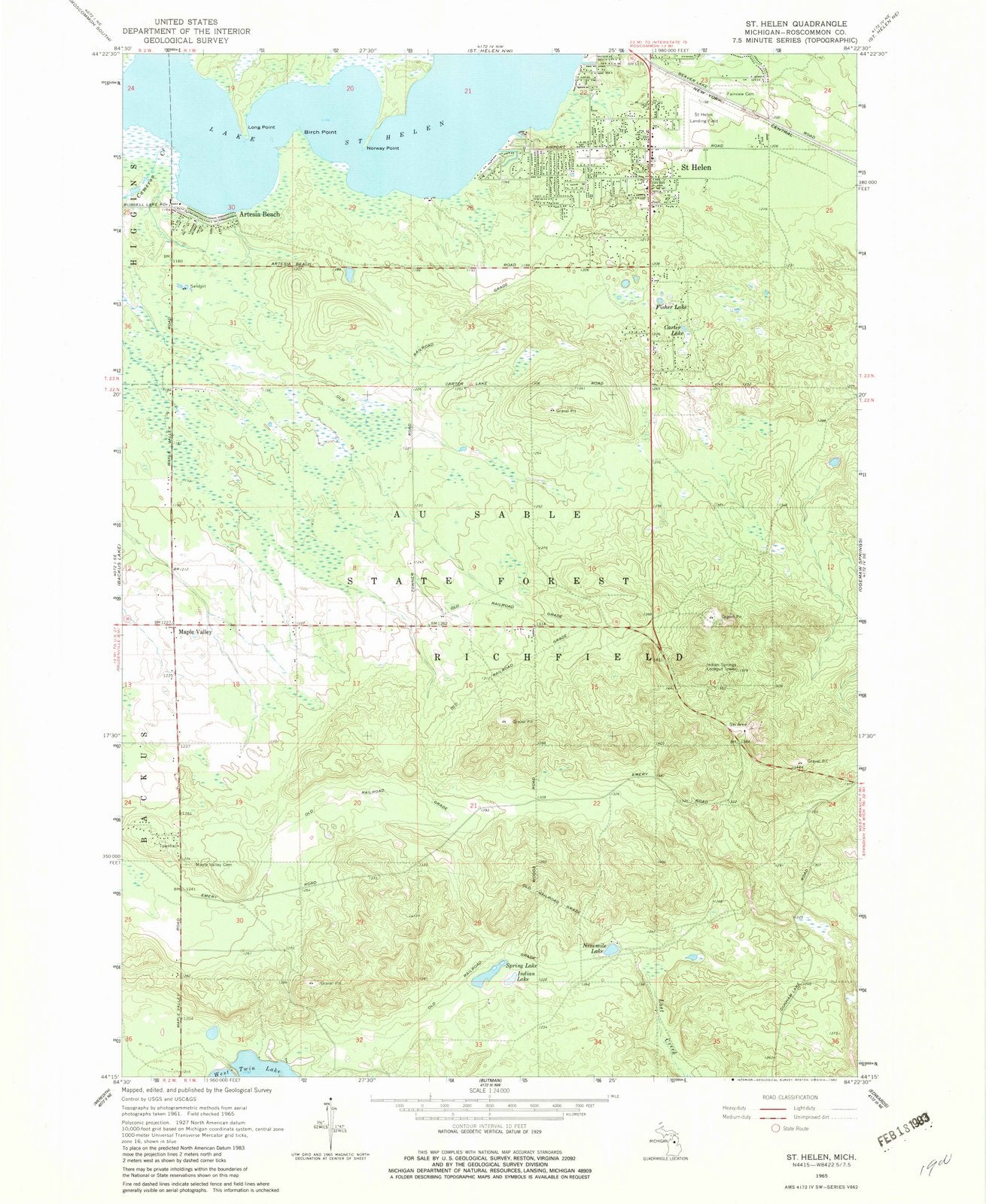 1965 St. Helen, MI - Michigan - USGS Topographic Map v3