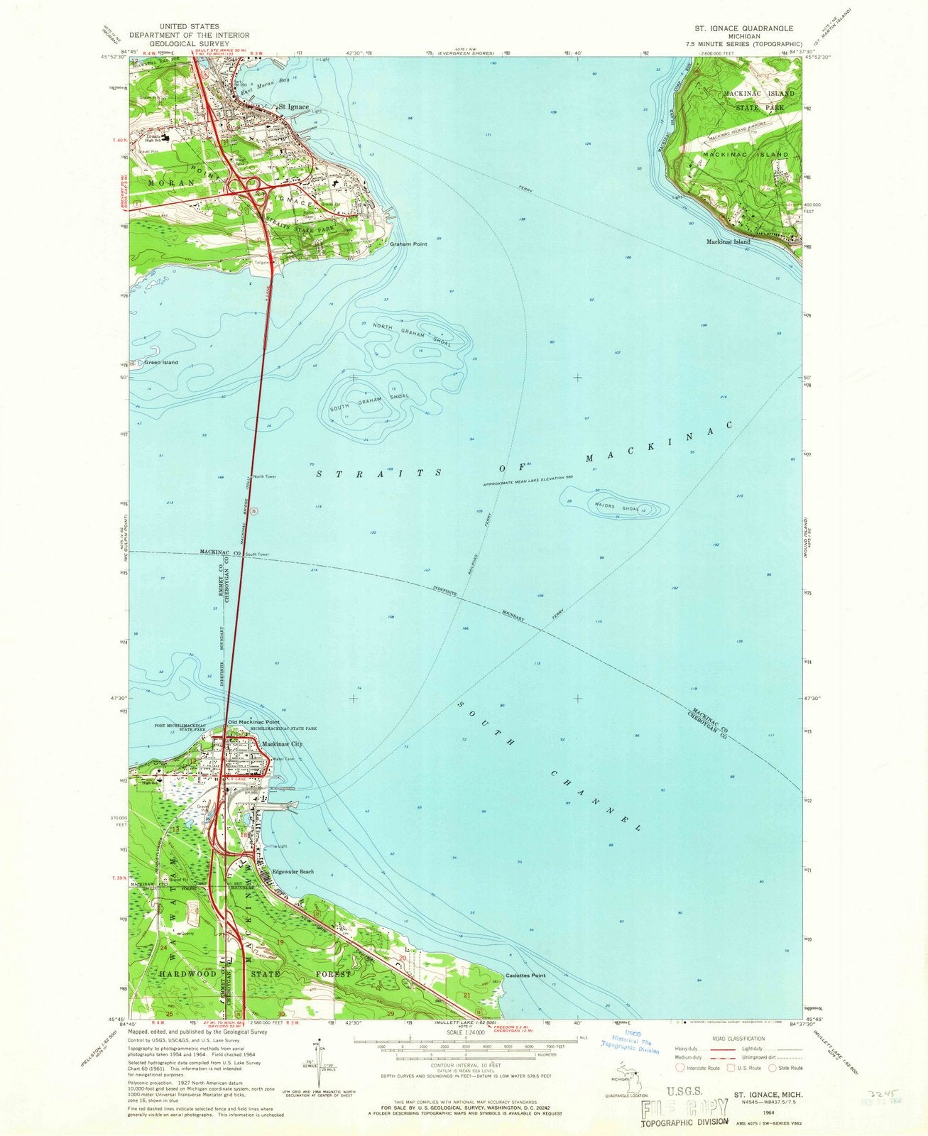 1964 St. Ignace, MI - Michigan - USGS Topographic Map