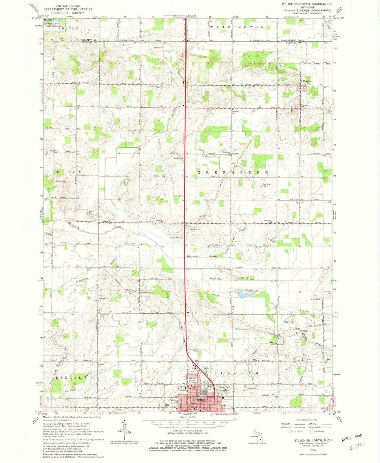 1965 St. Johns North, MI - Michigan - USGS Topographic Map