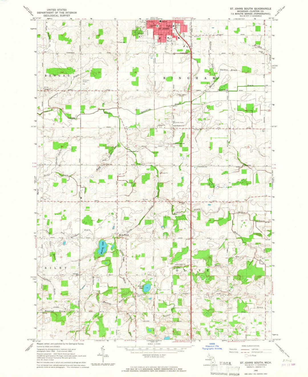 1965 St. Johns South, MI - Michigan - USGS Topographic Map