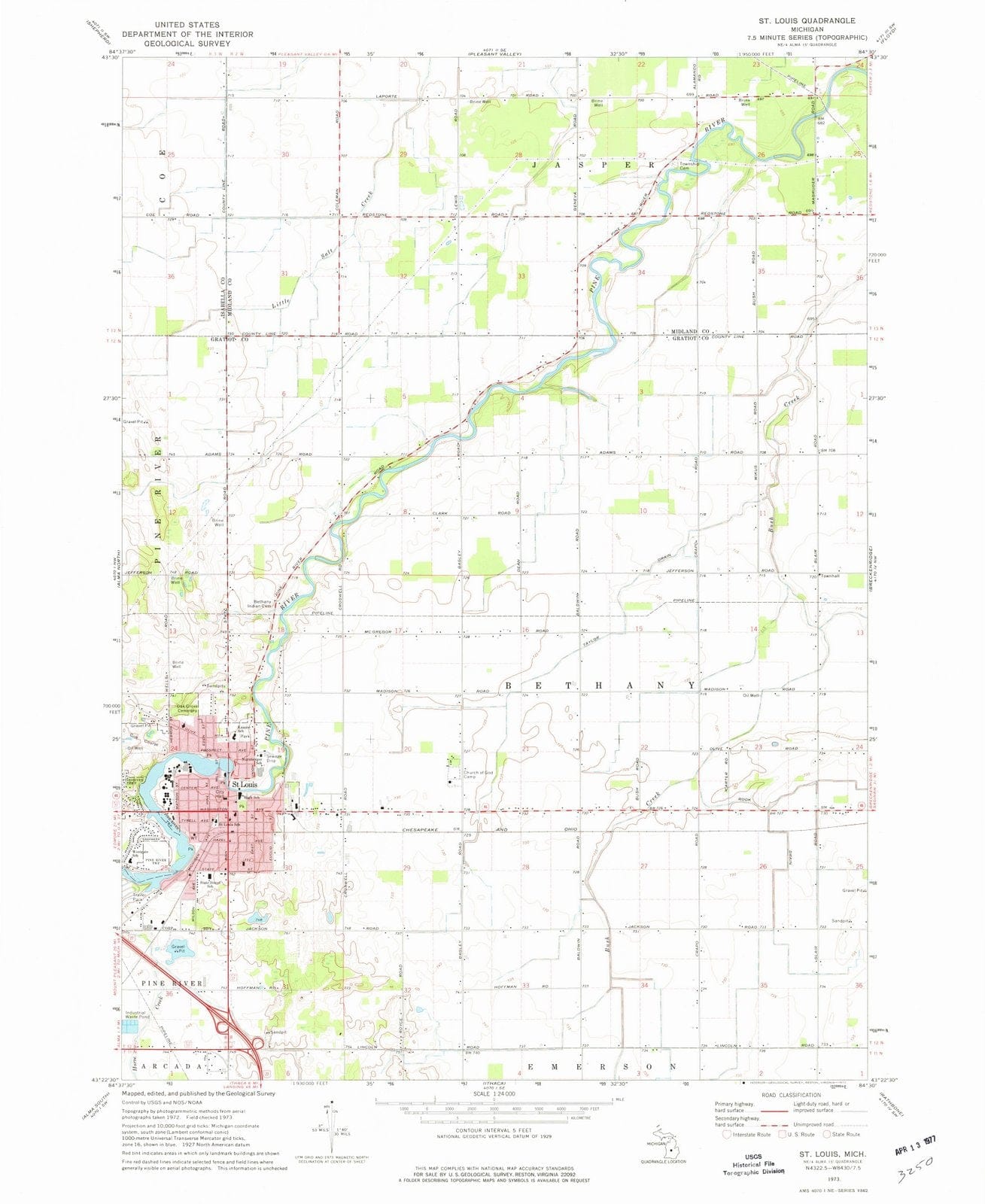 1973 St. Louis, MI - Michigan - USGS Topographic Map