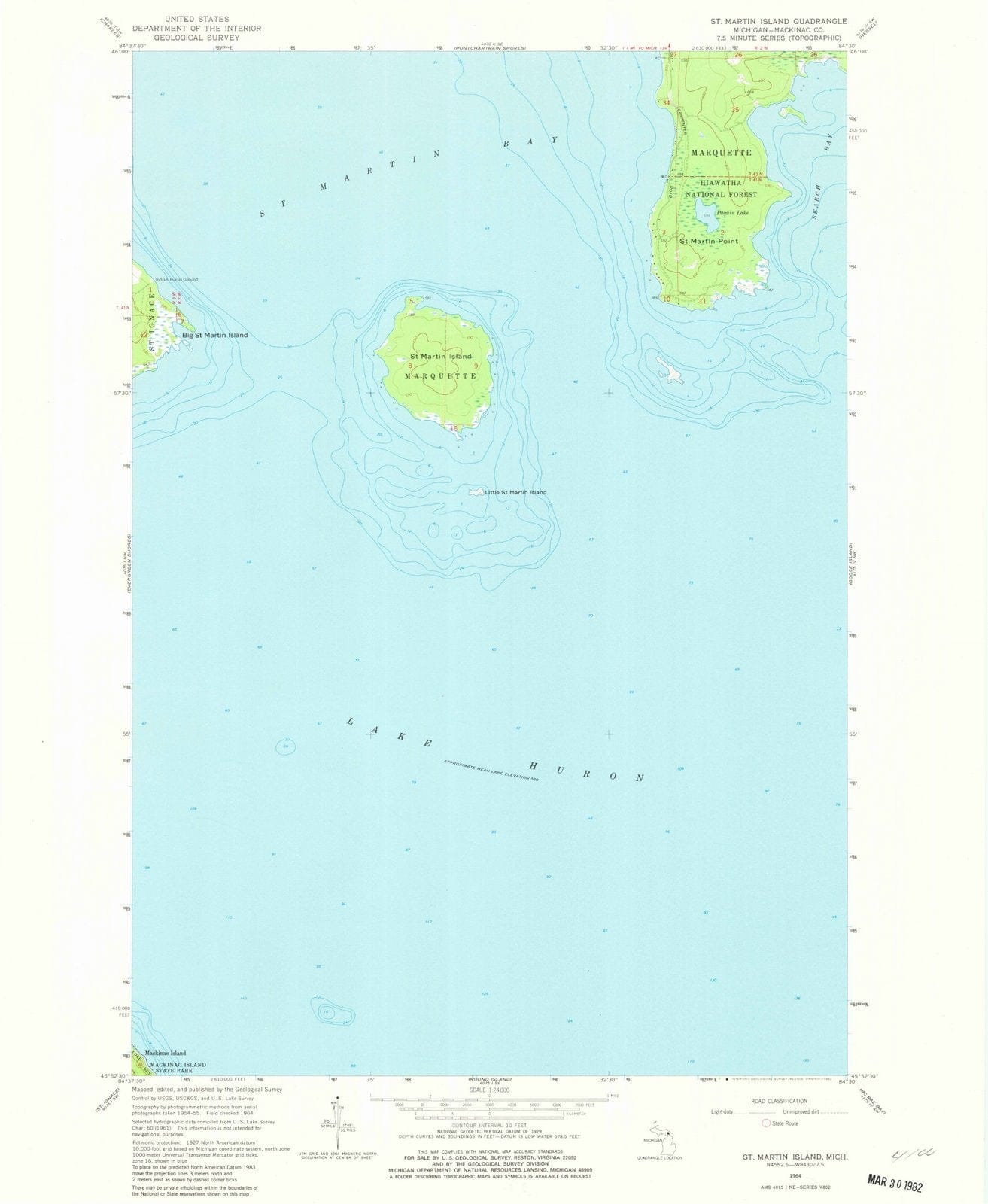 1964 St. Martin Island, MI - Michigan - USGS Topographic Map