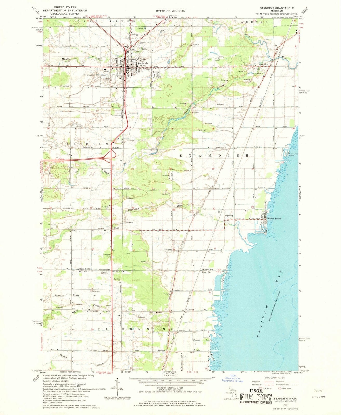 1967 Standish, MI - Michigan - USGS Topographic Map