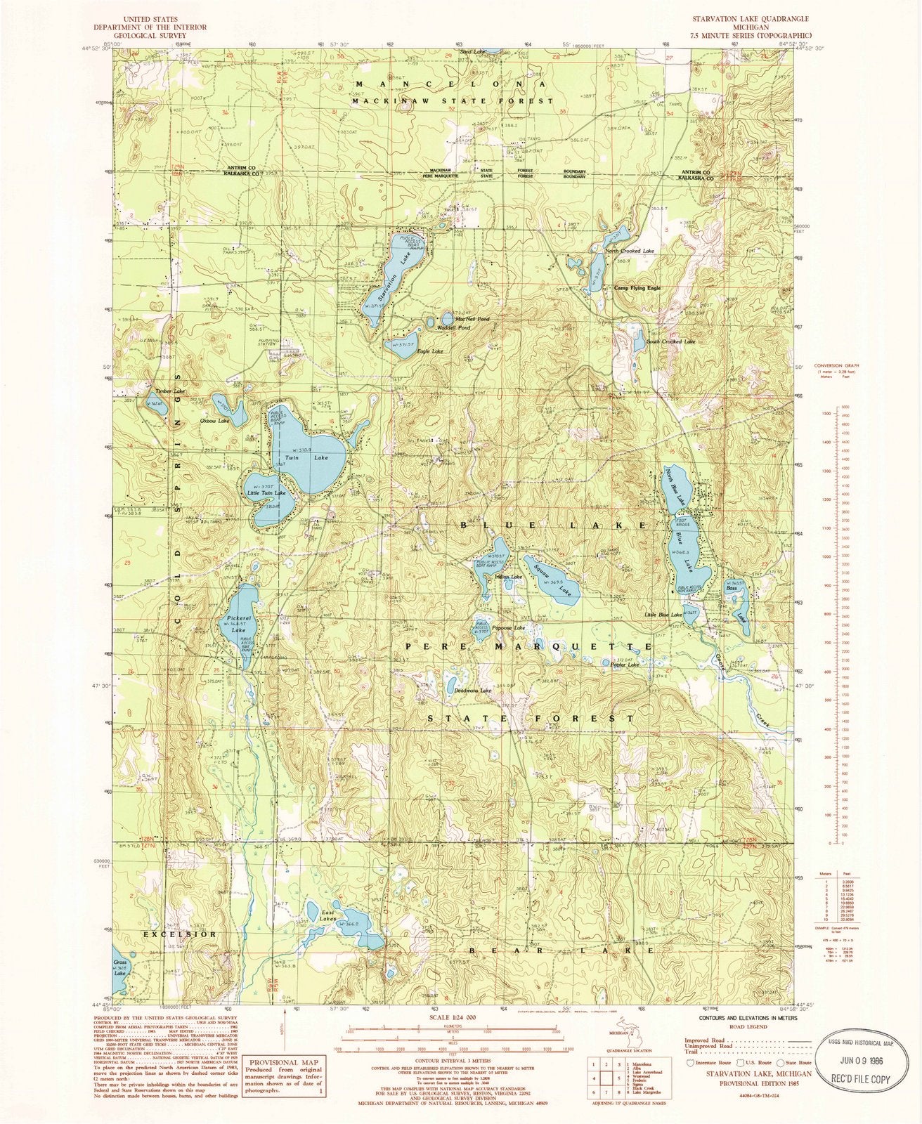 1985 Starvation Lake, MI - Michigan - USGS Topographic Map