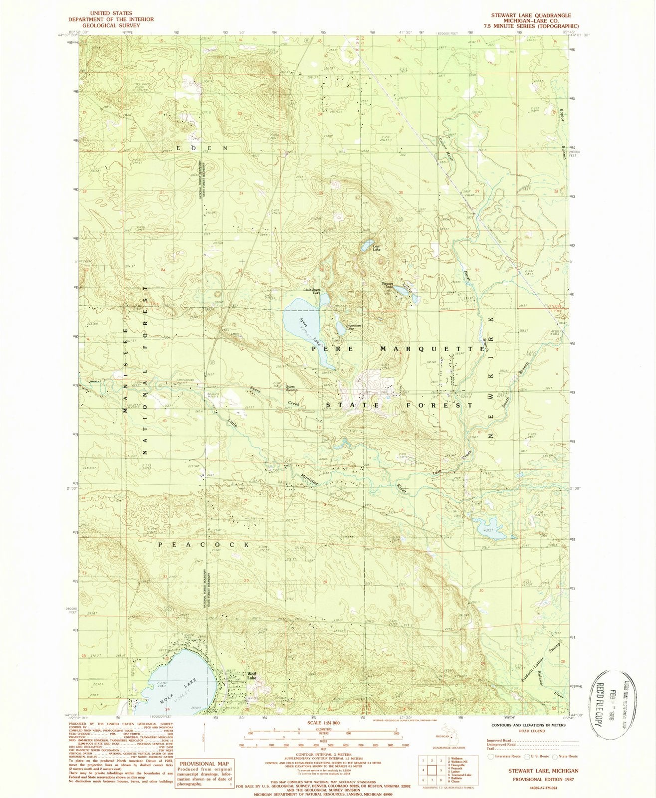 1987 Stewart Lake, MI - Michigan - USGS Topographic Map