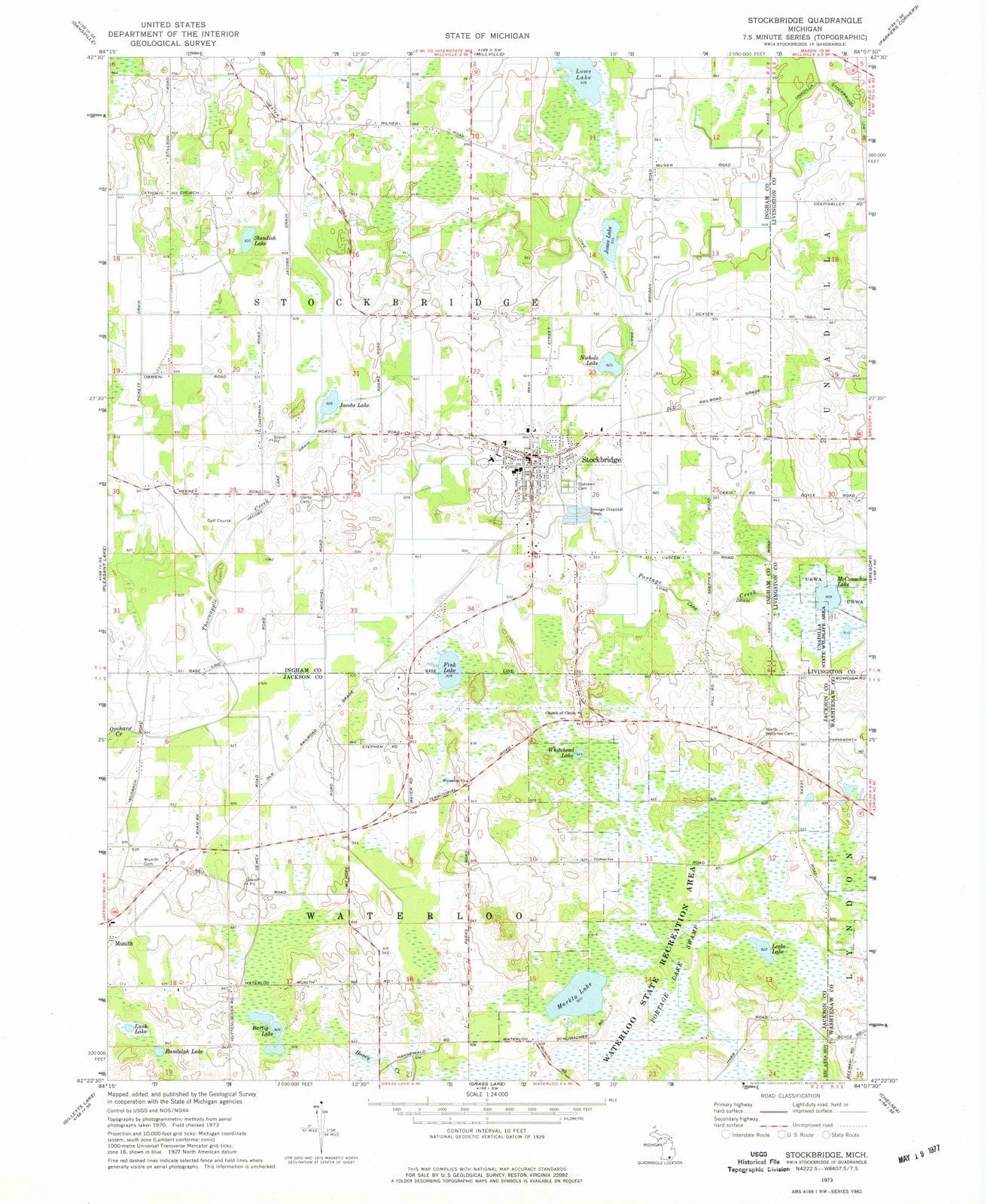 1973 Stockbridge, MI - Michigan - USGS Topographic Map