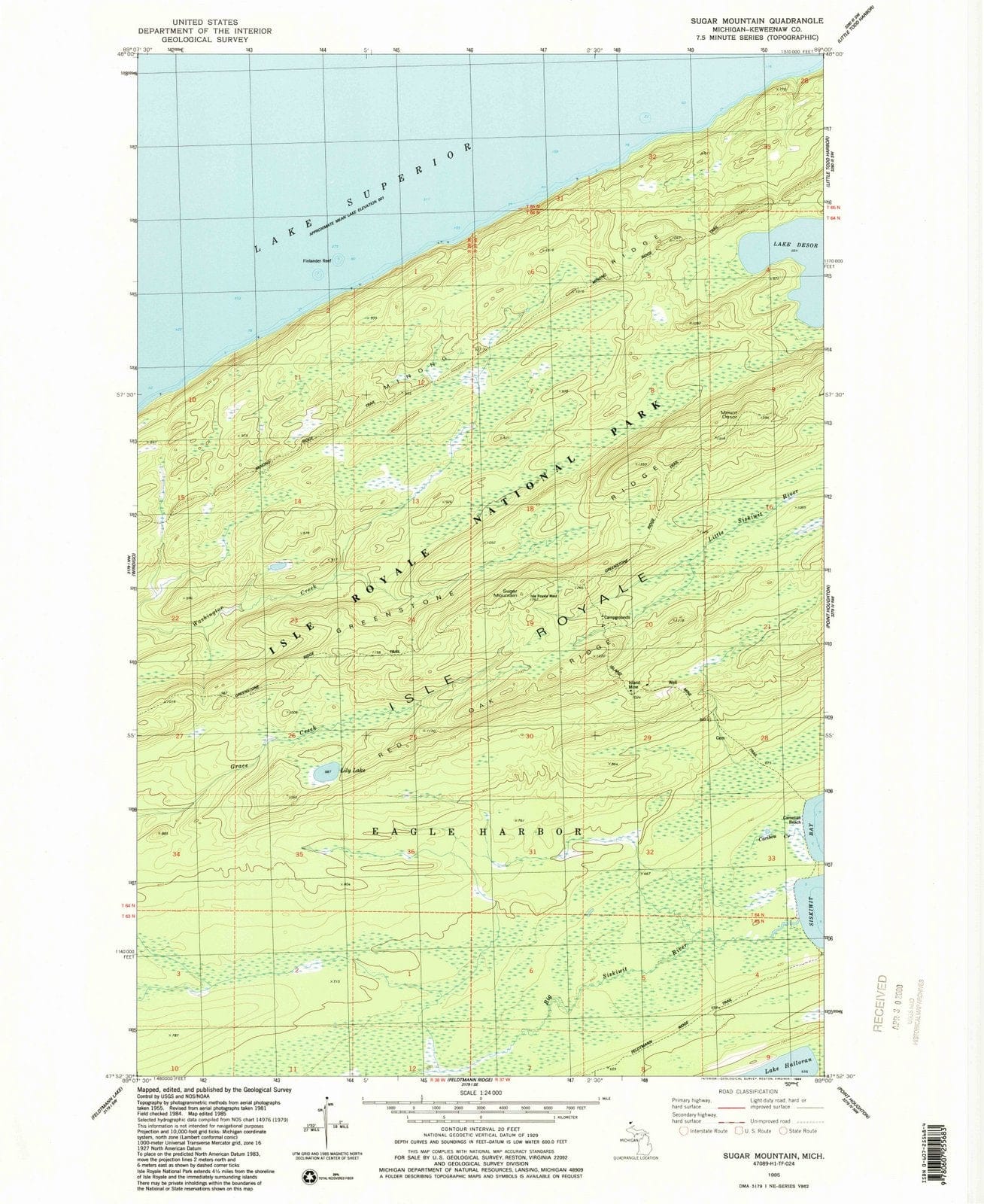 1985 Sugar Mountain, MI - Michigan - USGS Topographic Map